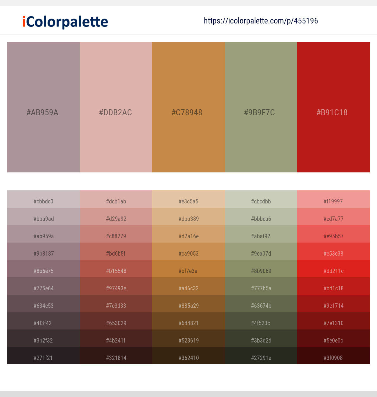 Dusty Gray – Cavern Pink – Tussock – Sage – Thunderbird Color scheme