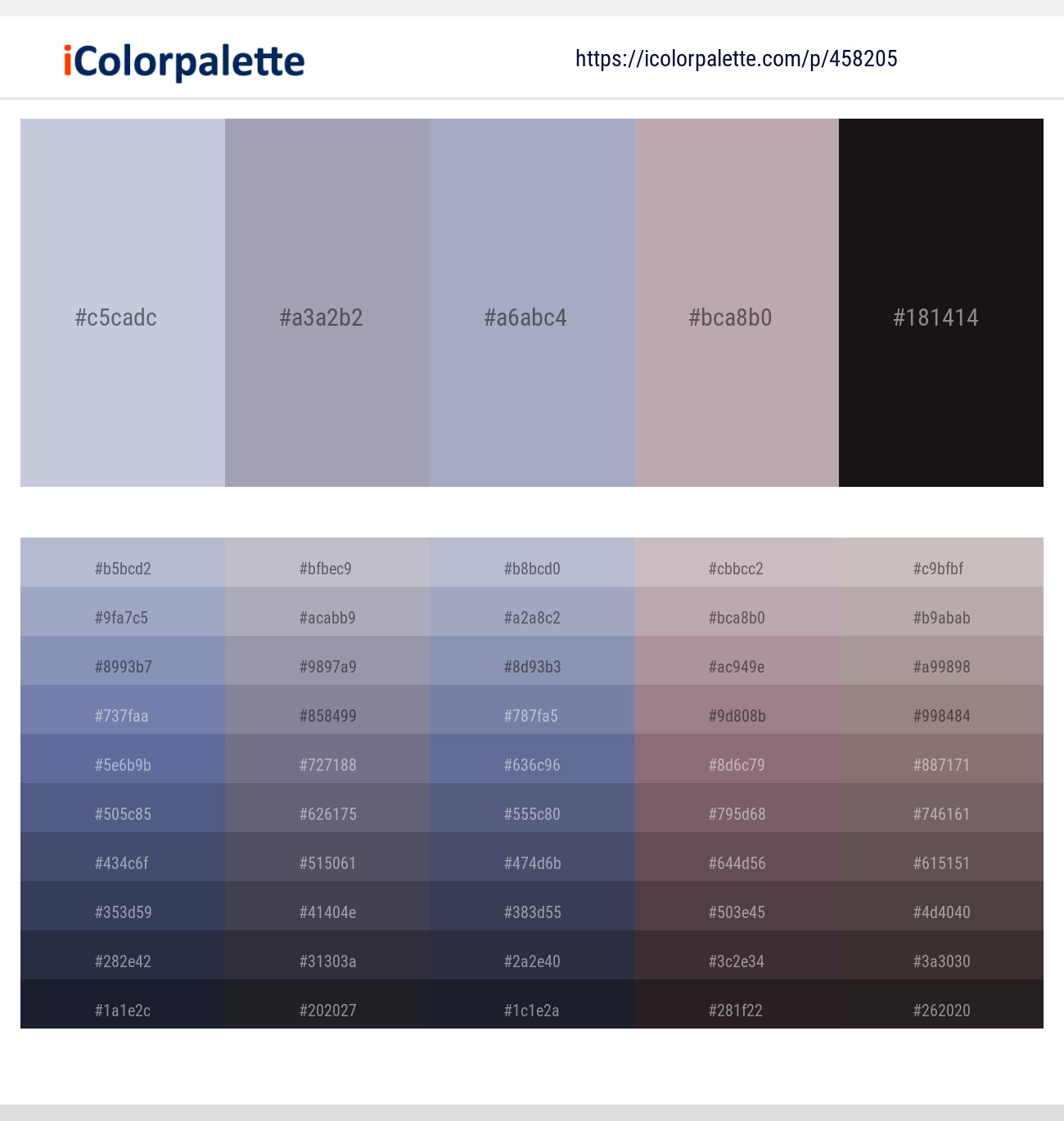 Blue Haze – Santas Gray – Cadet Blue – Pink Swan – Cod Gray Color scheme