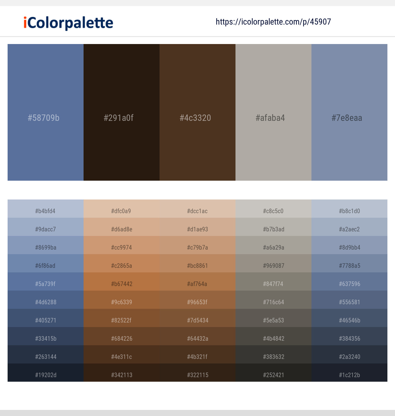 Waikawa Gray – Coffee Bean – Saddle – Cloudy – Bali Hai Color scheme