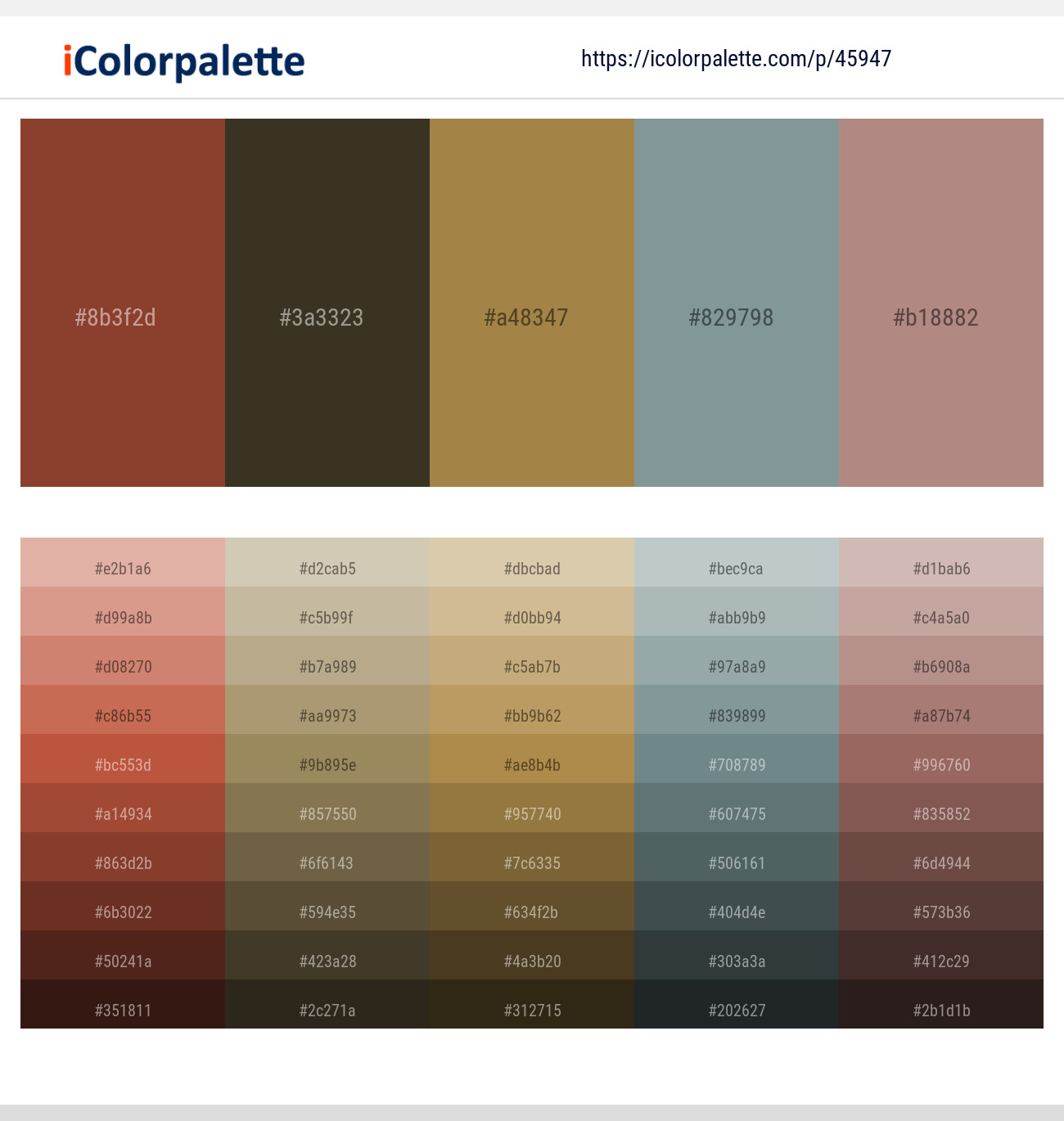 Mule Fawn – Birch – Driftwood – Granny Smith – Brandy Rose Color scheme
