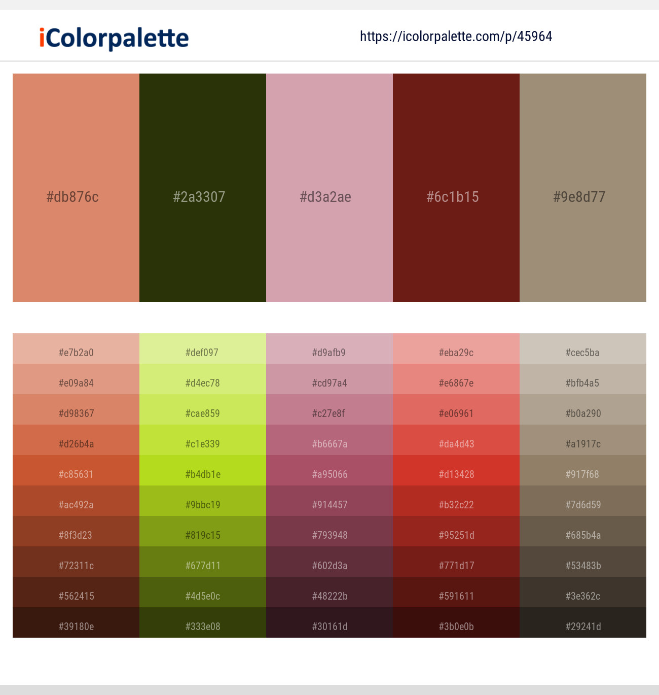 Copperfield – Pine Tree – Careys Pink – Moccaccino – Pale Oyster Color scheme