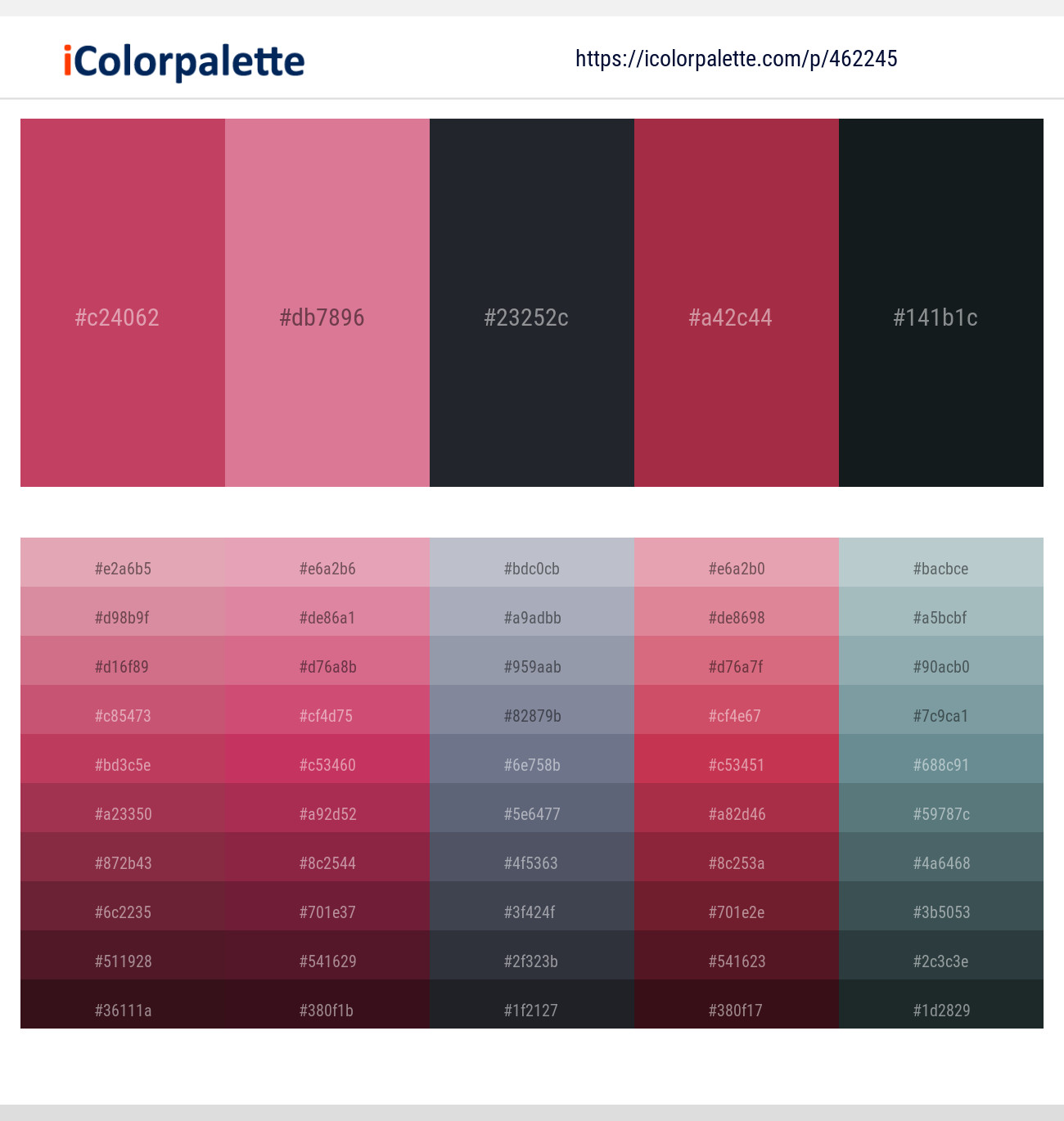 Blush – Charm – Shark – Well Read – Woodsmoke Color scheme