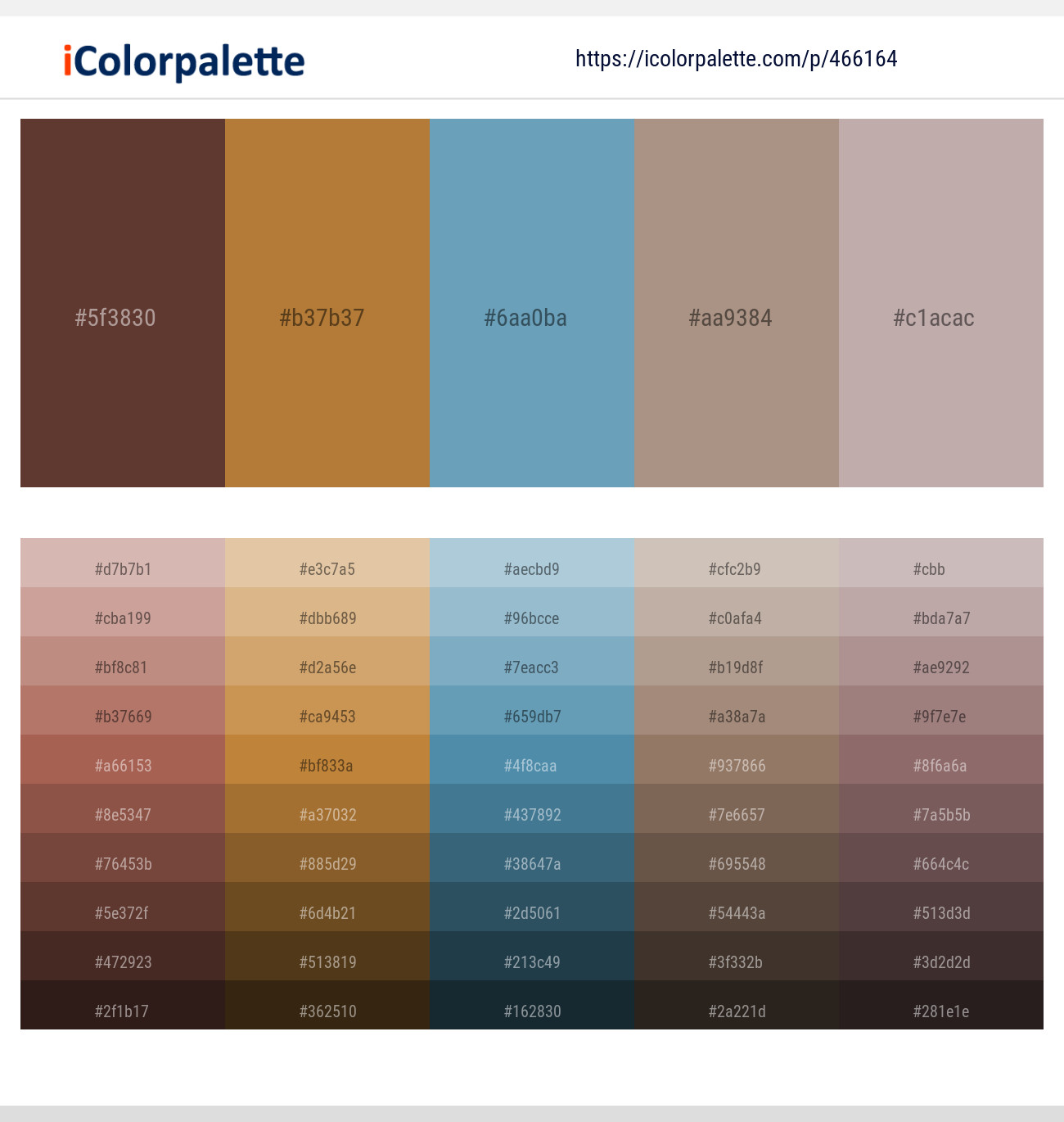 Buccaneer – Copper – Hippie Blue – Donkey Brown – Silk Color scheme