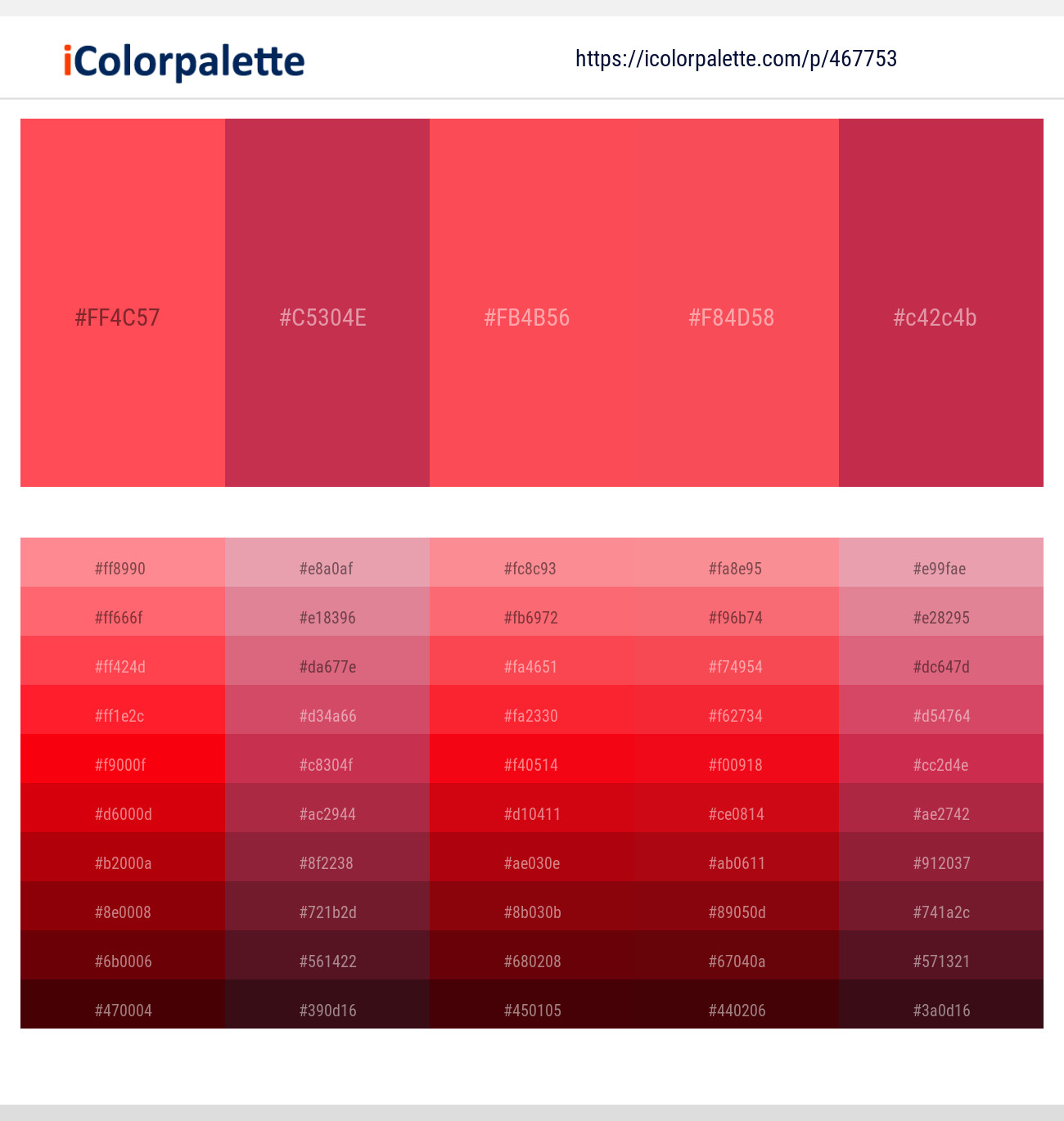 Sunset Orange – Brick Red – Carnation – Carnation – Brick Red Color scheme