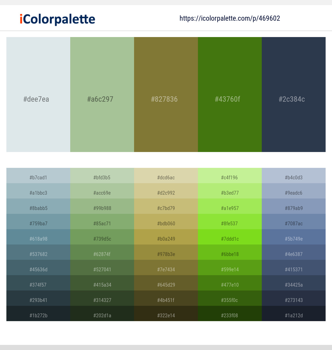 Mystic – Norway – Pesto – Green Leaf – Pickled Bluewood Color scheme
