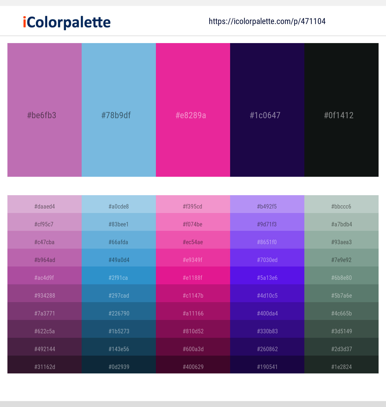 Fuchsia Pink – Viking – Cerise – Black Rock – Woodsmoke Color scheme
