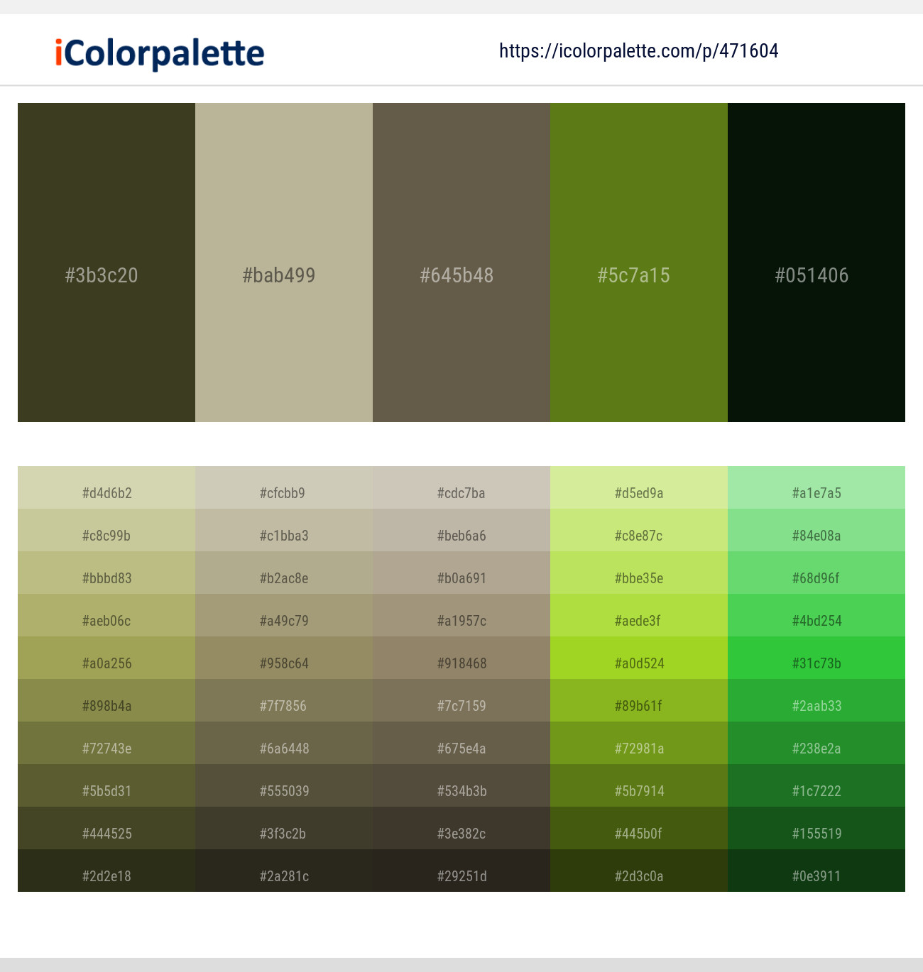 Lisbon Brown – Heathered Gray – Soya Bean – Vida Loca – Midnight Moss Color scheme
