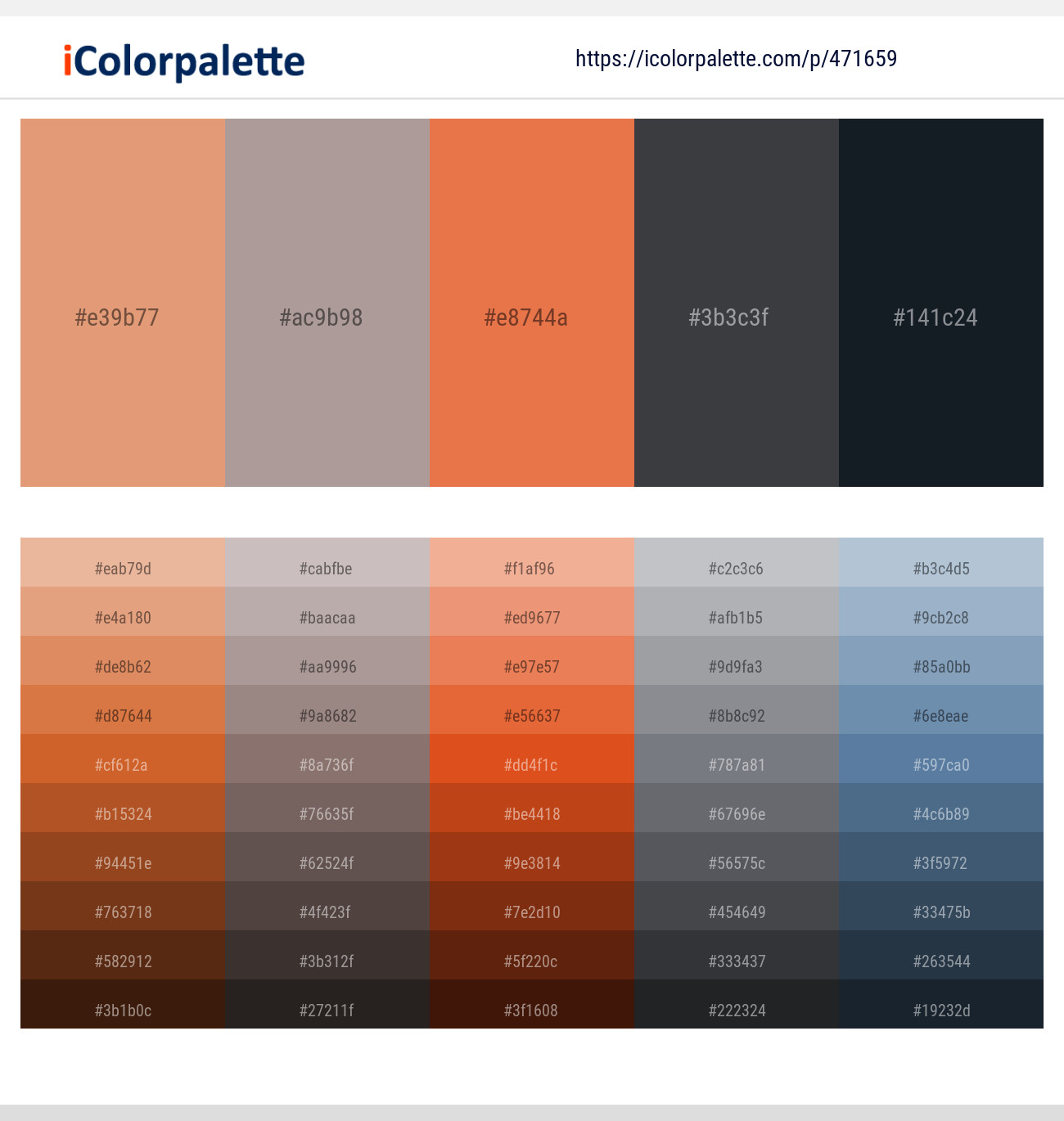 Tonys Pink – Martini – Burnt Sienna – Tuna – Mirage Color scheme