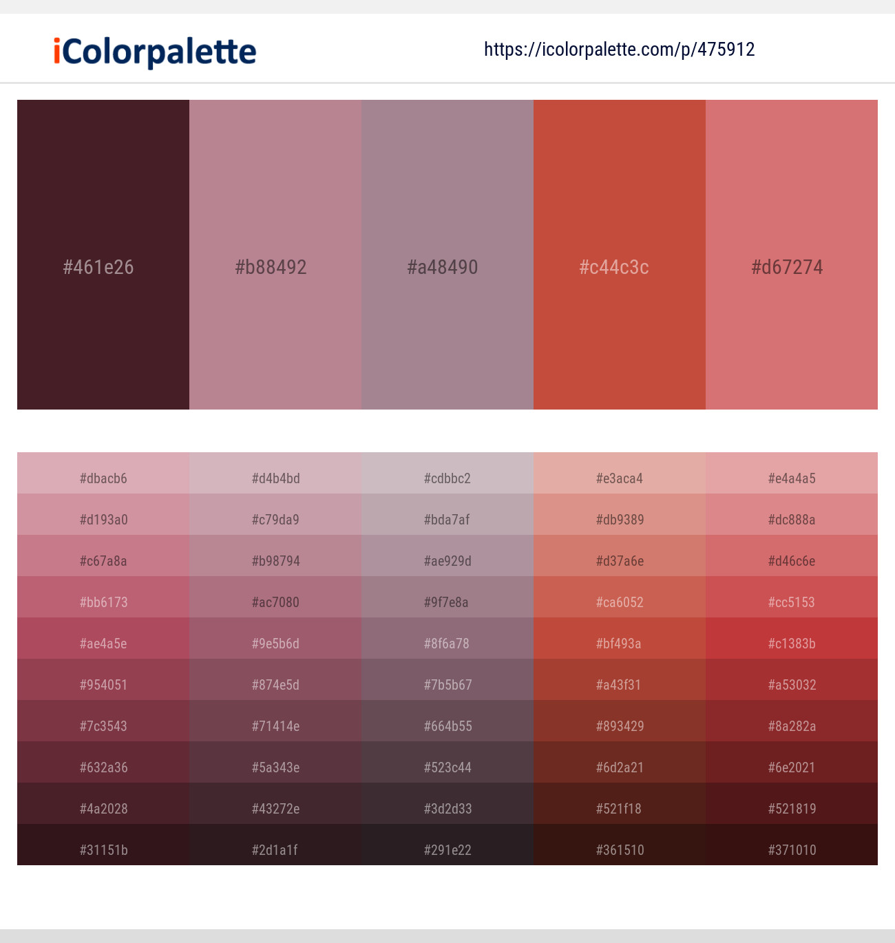 Cocoa Bean – Brandy Rose – Mountbatten Pink – Mojo – New York Pink Color scheme
