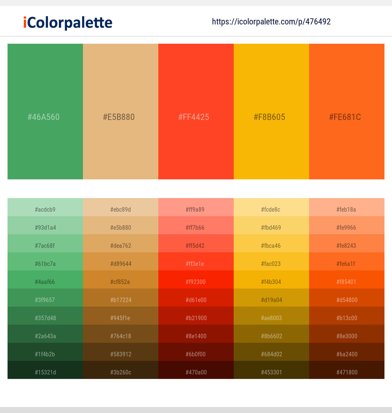 9 Color Schemes with Medium Sea Green And OrangeRed Color tone combinations | |