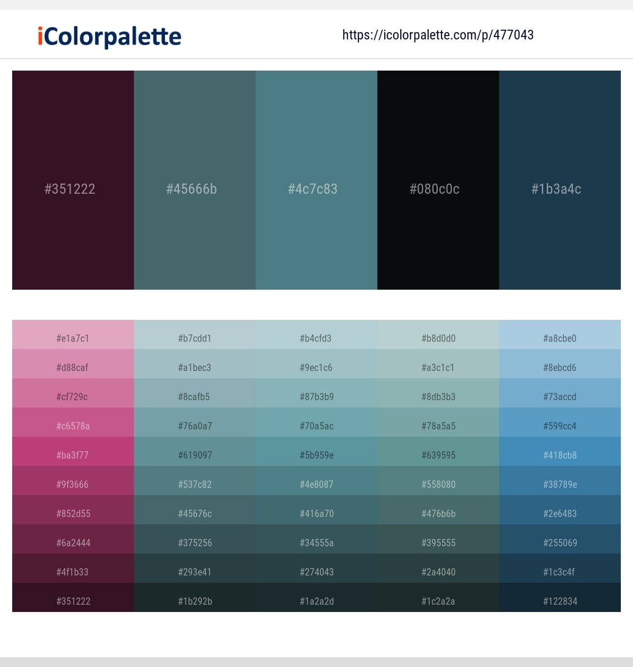 Tamarind – Blue Bayoux – Bismark – Bunker – Nile Blue Color scheme