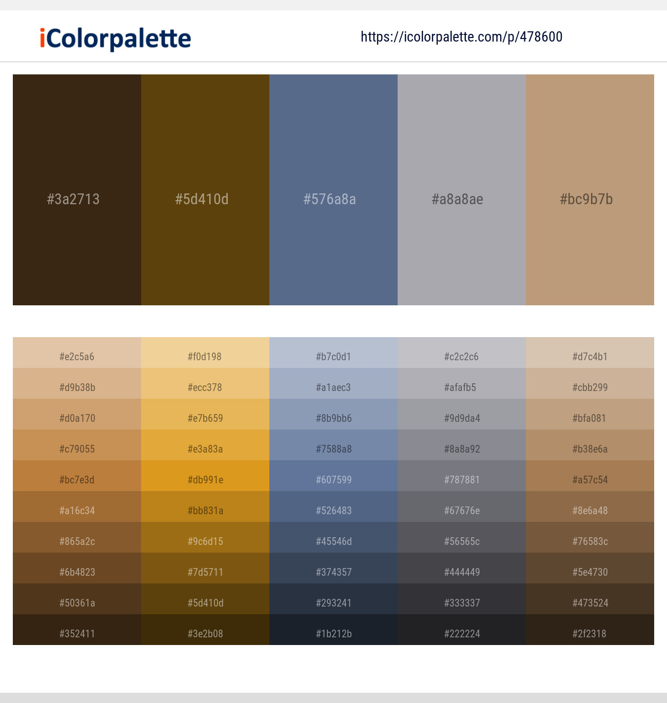 Cedar – Bronze Olive – Waikawa Gray – Spun Pearl – Mongoose Color scheme