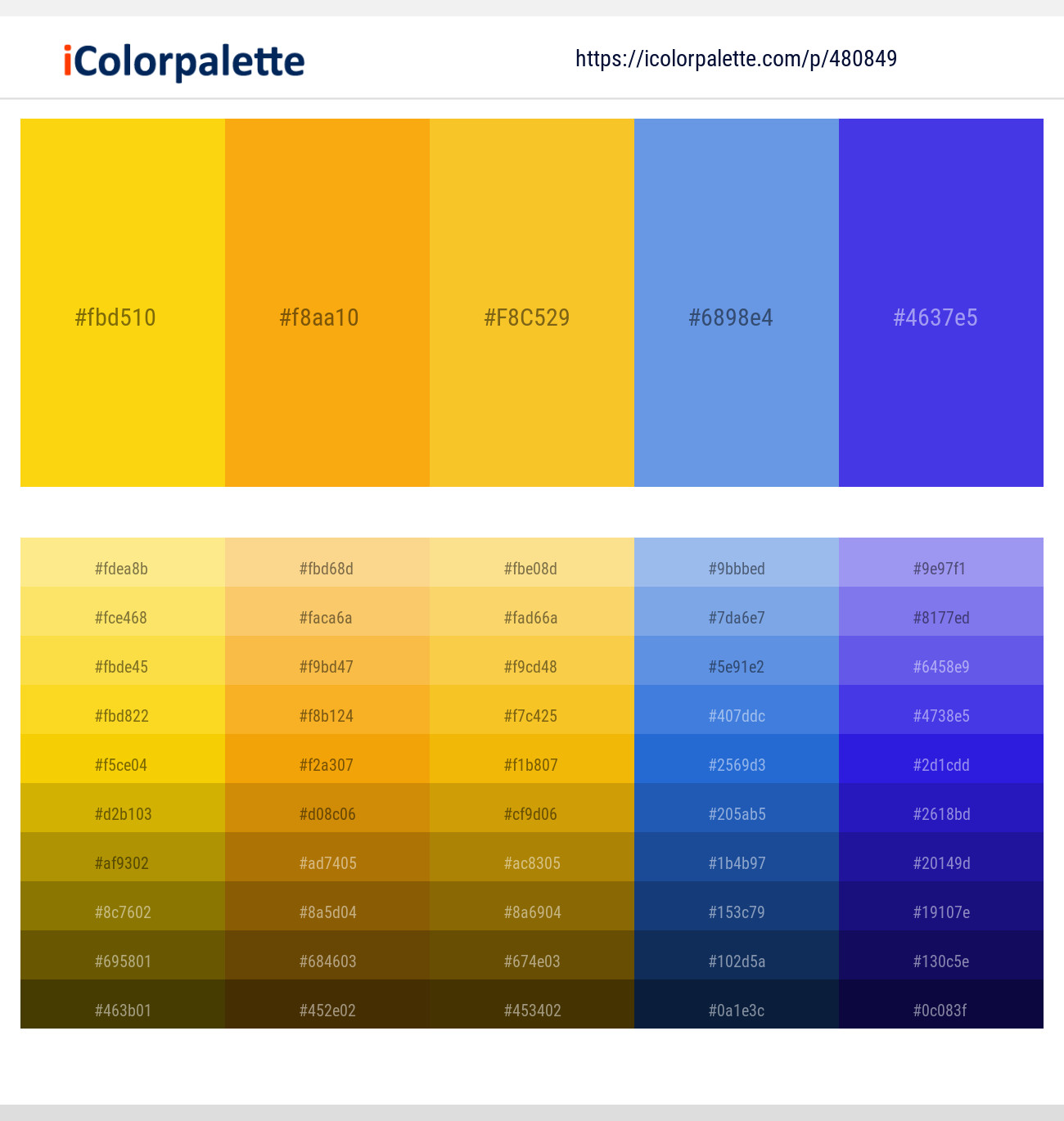 Candlelight – Sun – Saffron – Cornflower Blue – Royal Blue Color scheme