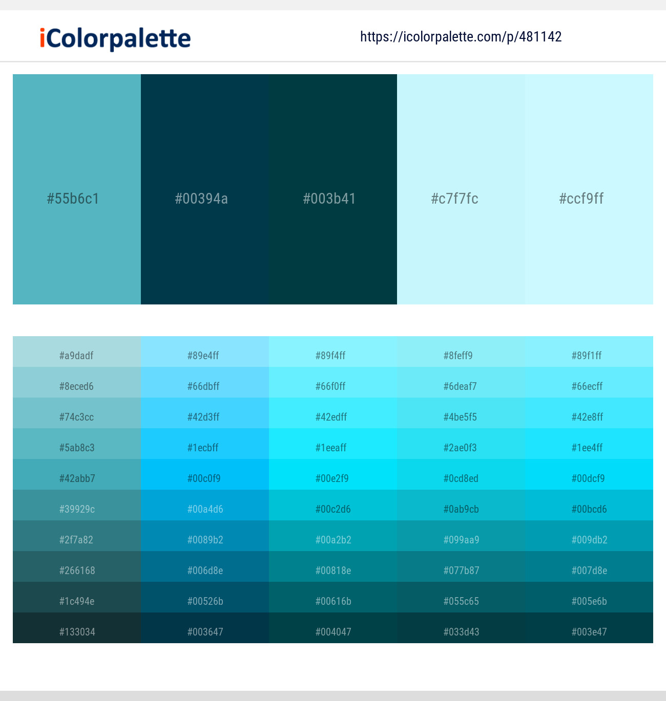 Fountain Blue – Prussian Blue – Cyprus – French Pass – Onahau Color scheme