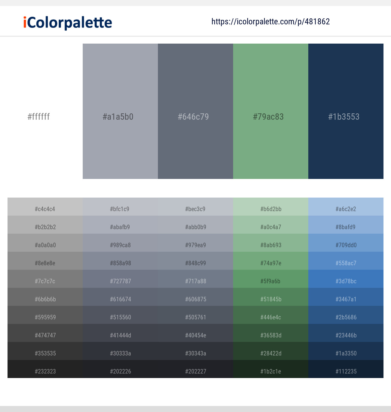 481862White – Gray Chateau – Shuttle Gray – Bay Leaf – Nile Blue Color scheme