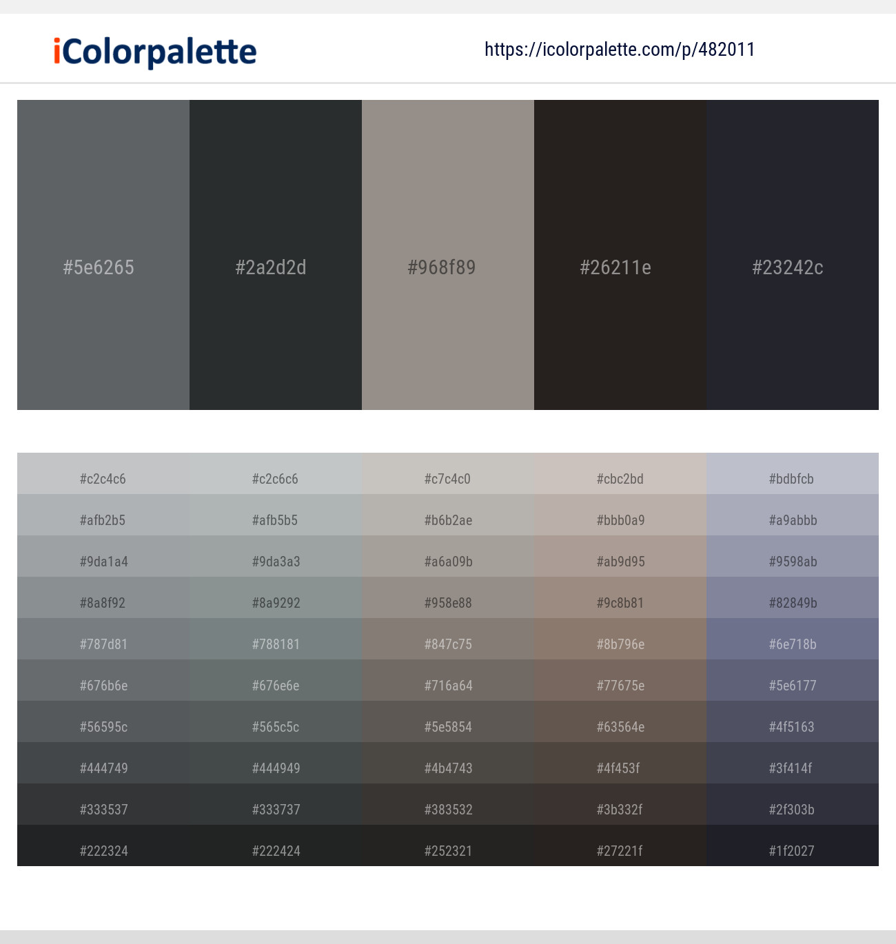 Shuttle Gray – Outer Space – Natural Gray – Cocoa Brown – Shark Color scheme