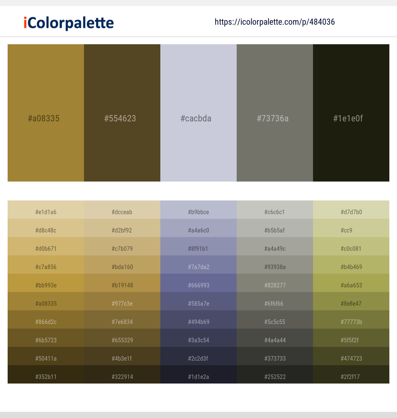 Luxor Gold – Irish Coffee – Ghost – Ironside Gray – Eternity Color scheme