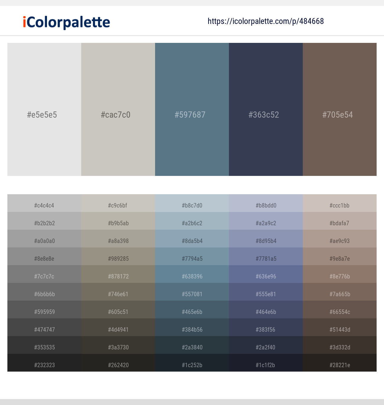 Mercury – Cloud – Smalt Blue – Oxford Blue – Pine Cone Color scheme