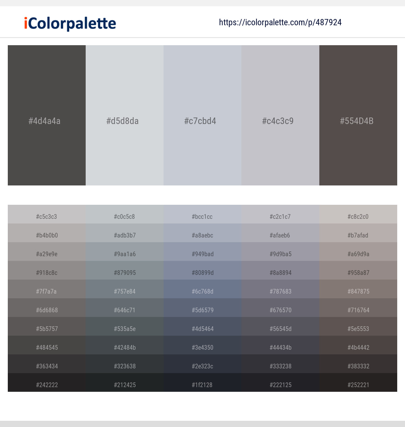 Tundora – Iron – Ghost – French Gray – Emperor Color scheme