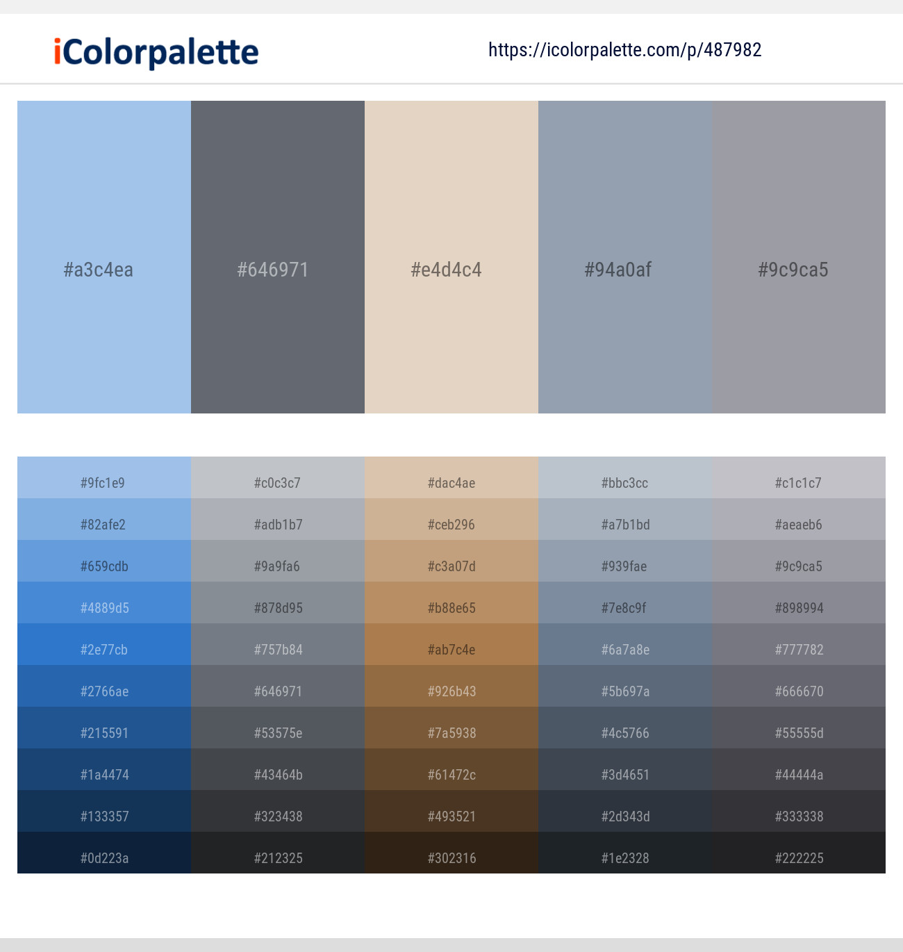 Cornflower – Shuttle Gray – Bone – Gull Gray – Santas Gray Color scheme