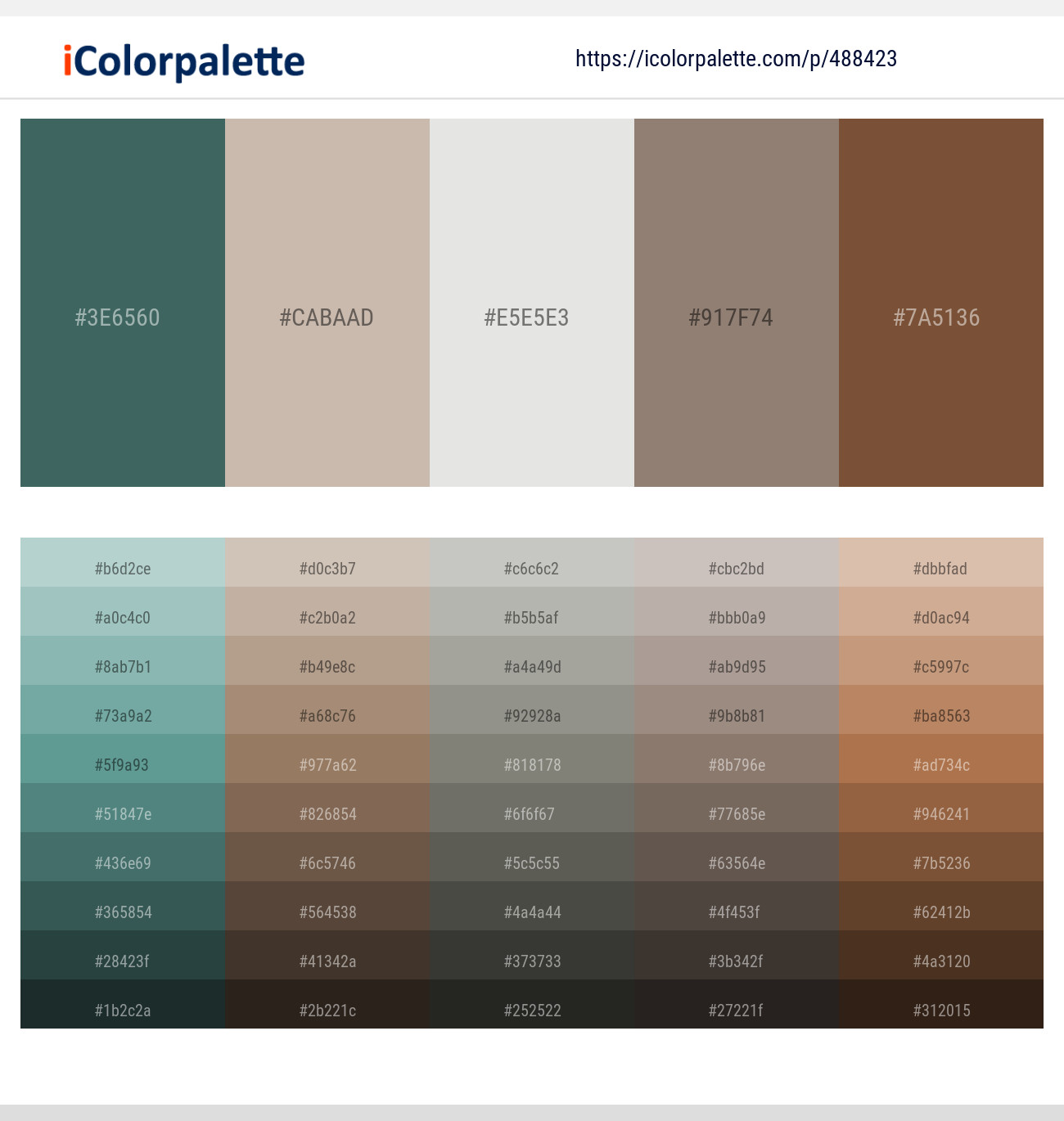 Mineral Green – Soft Amber – Quill Gray – Almond Frost – Old Copper Color scheme