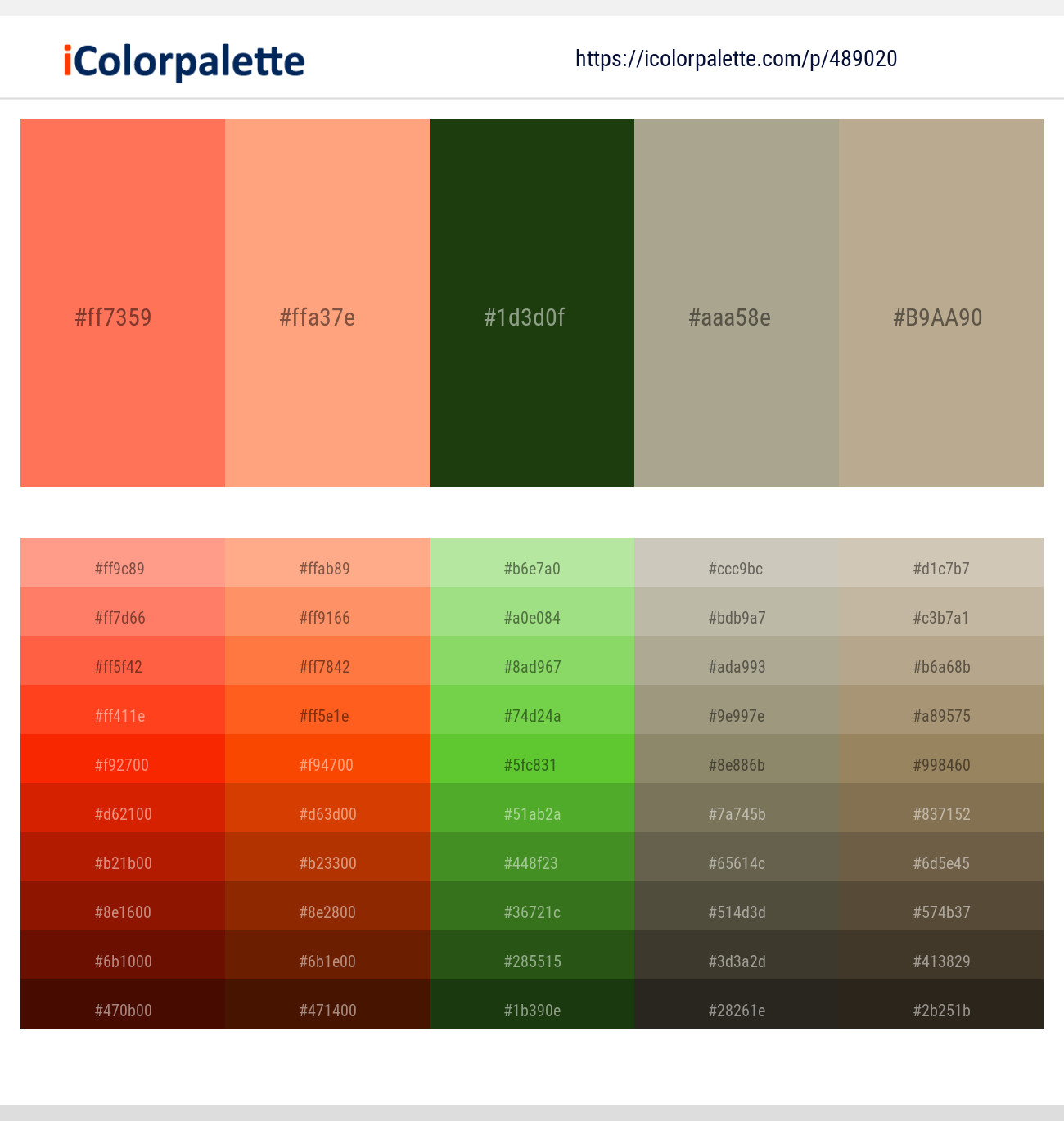 Bittersweet – Hit Pink – Palm Leaf – Gray Olive – Heathered Gray Color scheme