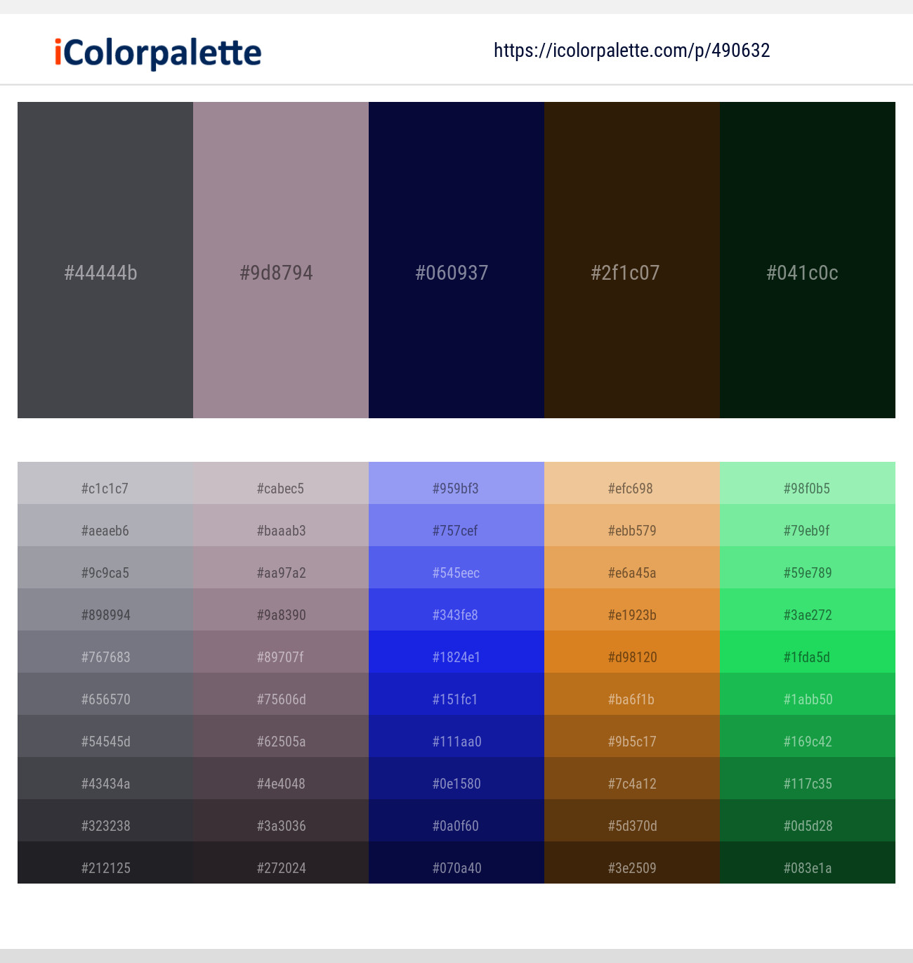 Color Palette With Five Shade Prussian Blue Deep Koamaru Gallery