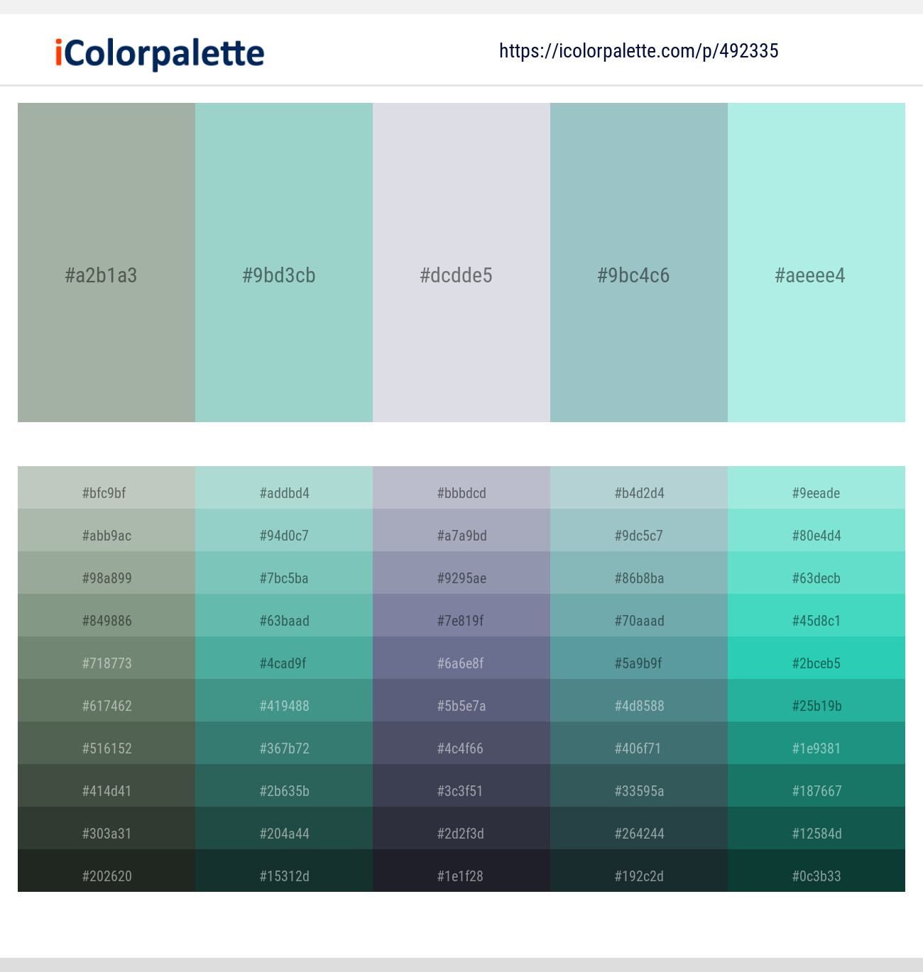Pewter – Sinbad – Mischka – Shadow Green – Water Leaf Color scheme