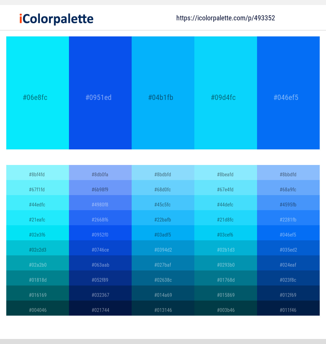 Persian Blue – Blue Ribbon – Dodger Blue – Bright Turquoise – Aquamarine  Color scheme, iColorpalette