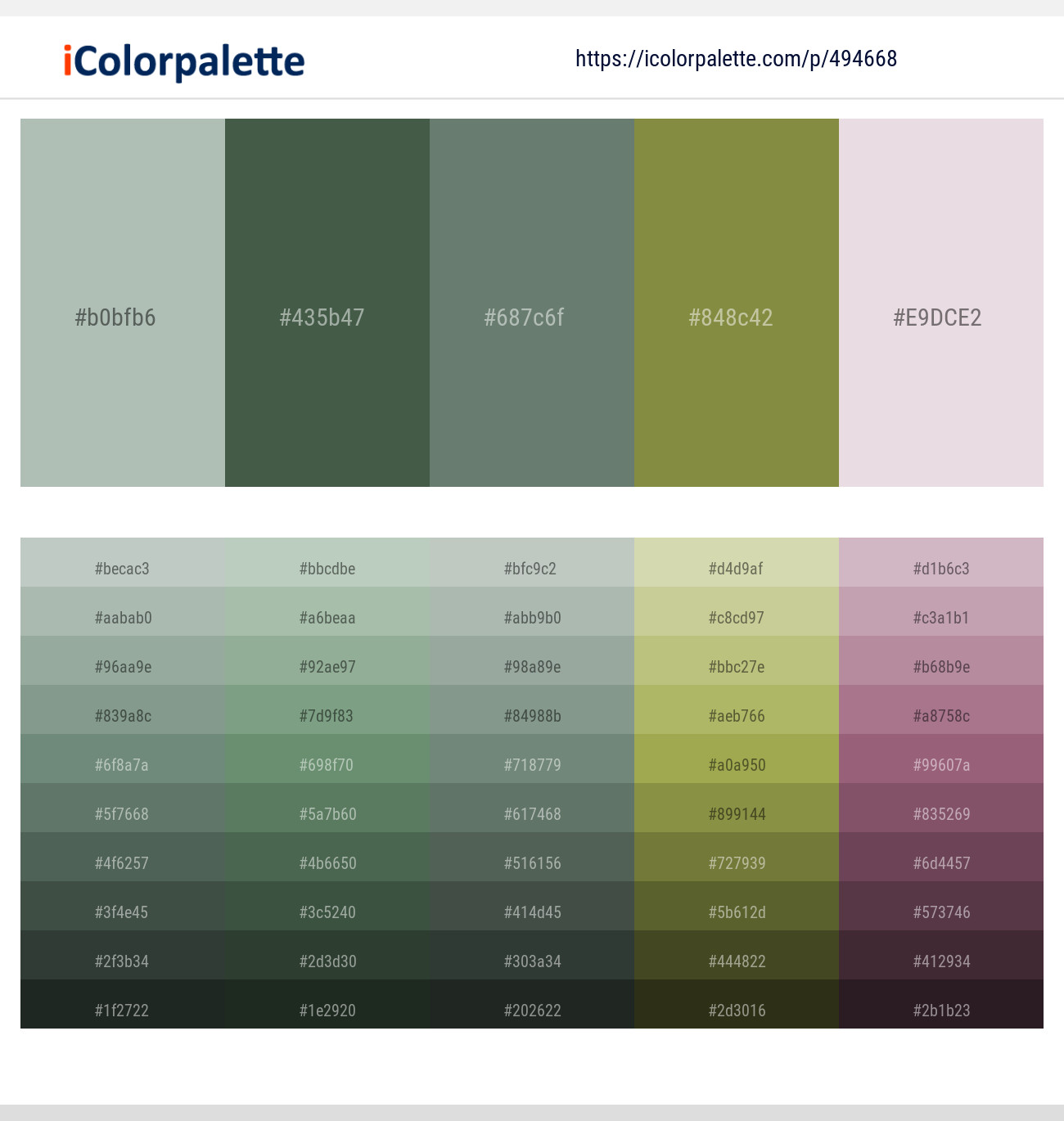 Powder Ash – Gray Asparagus – Xanadu – Sycamore – Twilight Color scheme