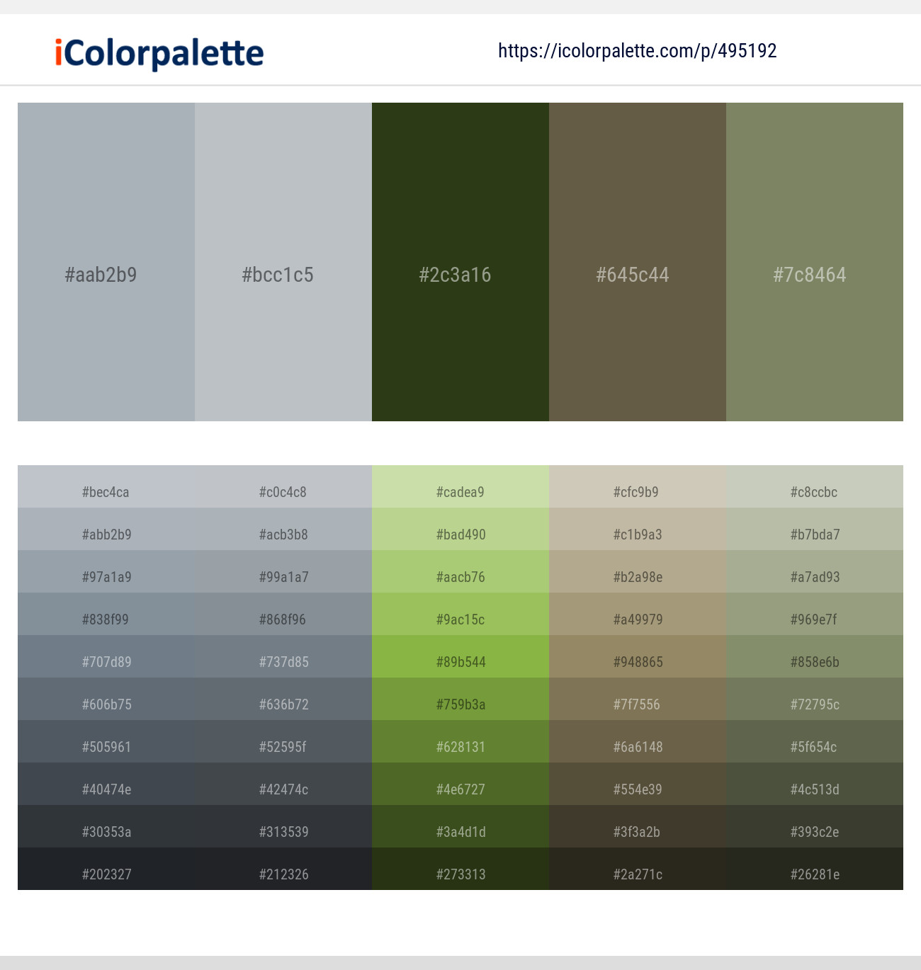 Gray Chateau – Silver Sand – Seaweed – Hemlock – Flax Smoke Color scheme