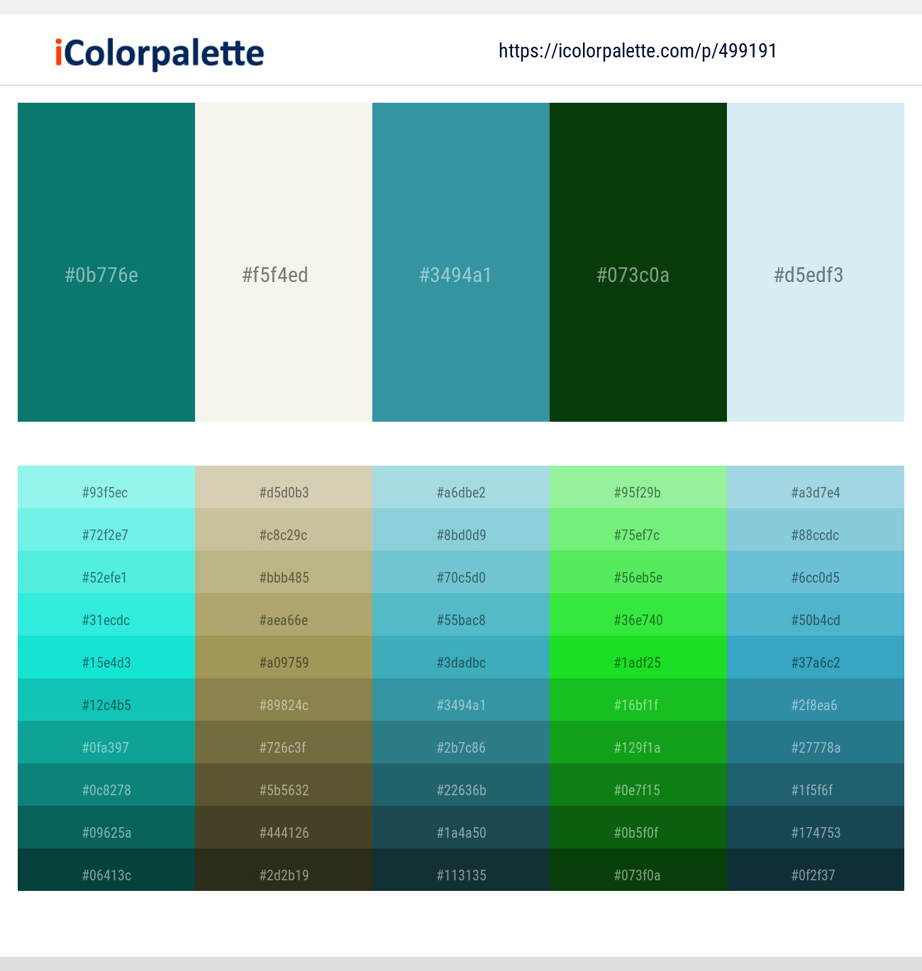 499191Surfie Green – Spring Wood – Astral – Dark Fern – Iceberg Color scheme
