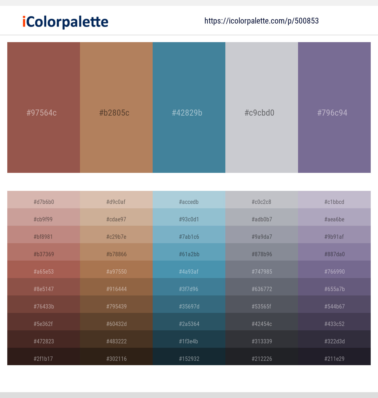 Copper Rust – Driftwood – Wedgewood – Ghost – Rum Color scheme