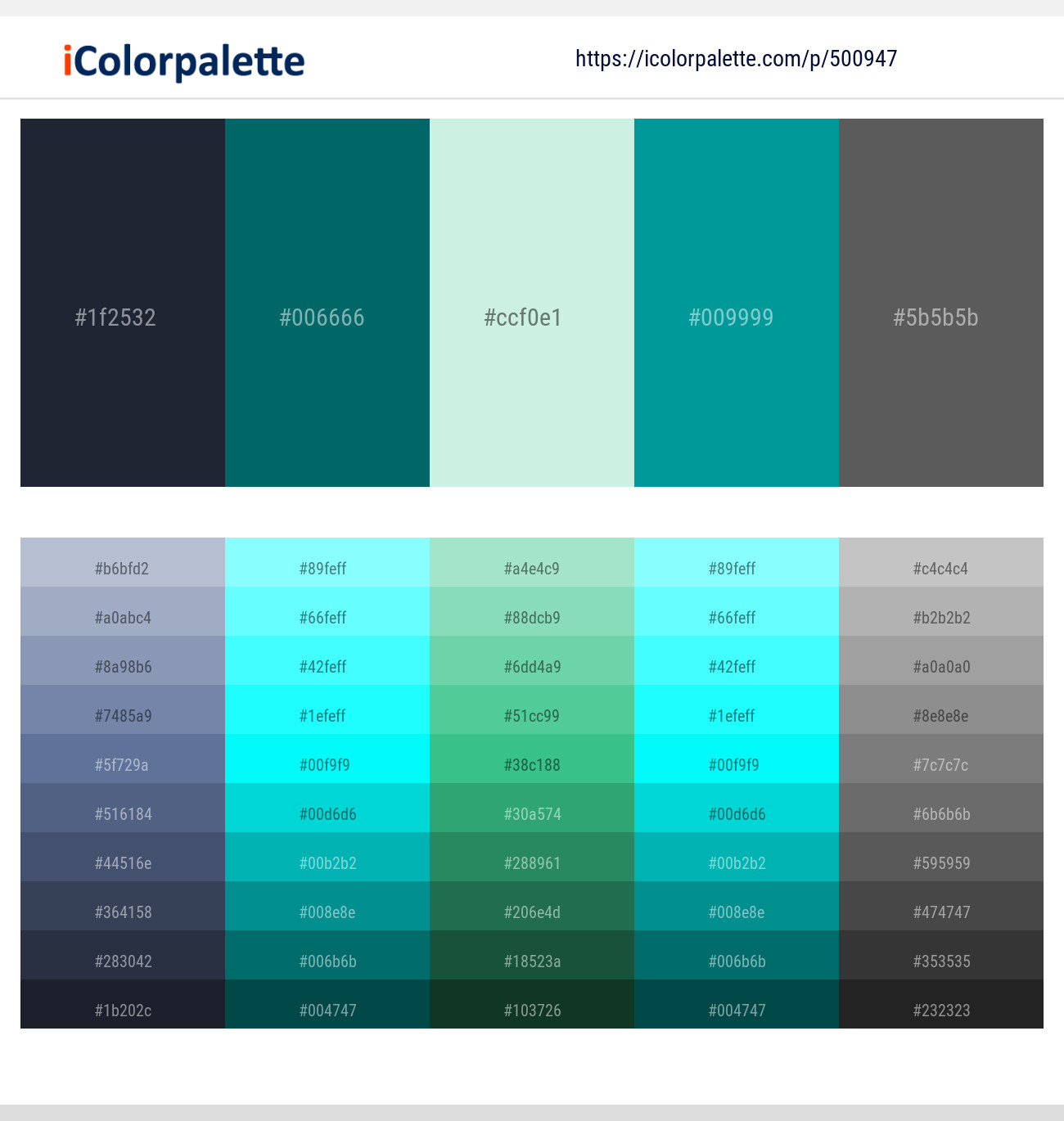 500947Ebony Clay – Blue Stone – Iceberg – Persian Green – Scorpion Color scheme