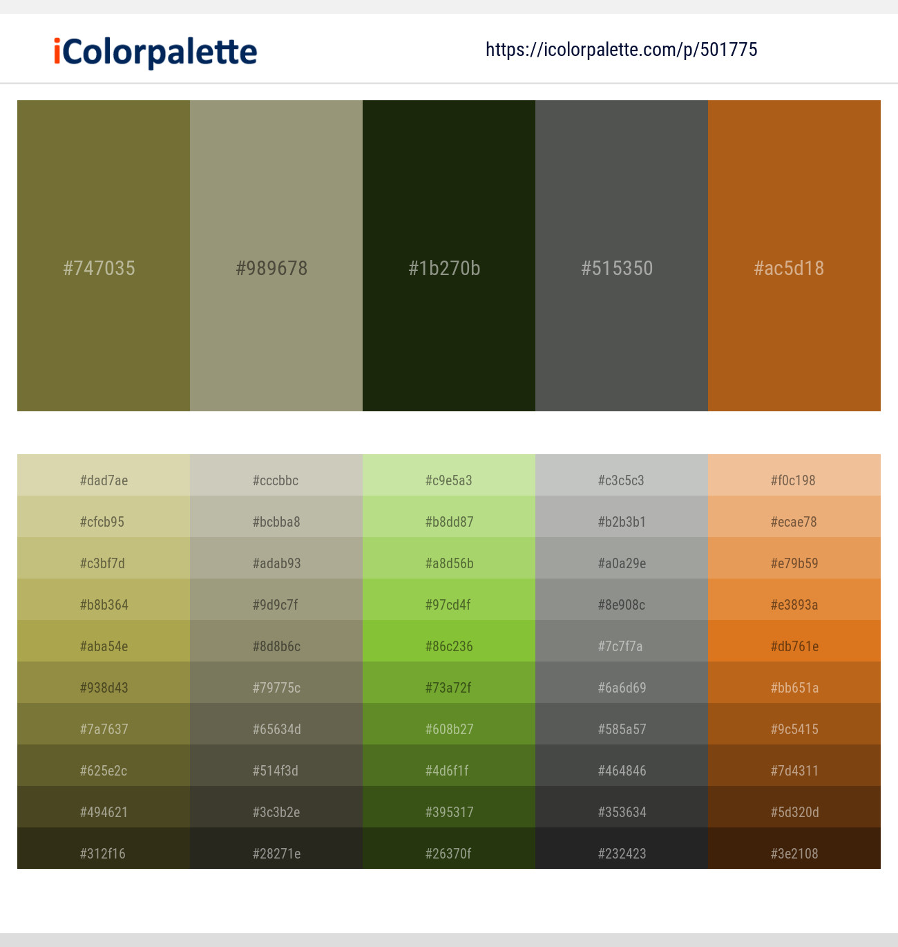 Yellow Metal – Gurkha – Palm Leaf – Gray Asparagus – Reno Sand Color scheme