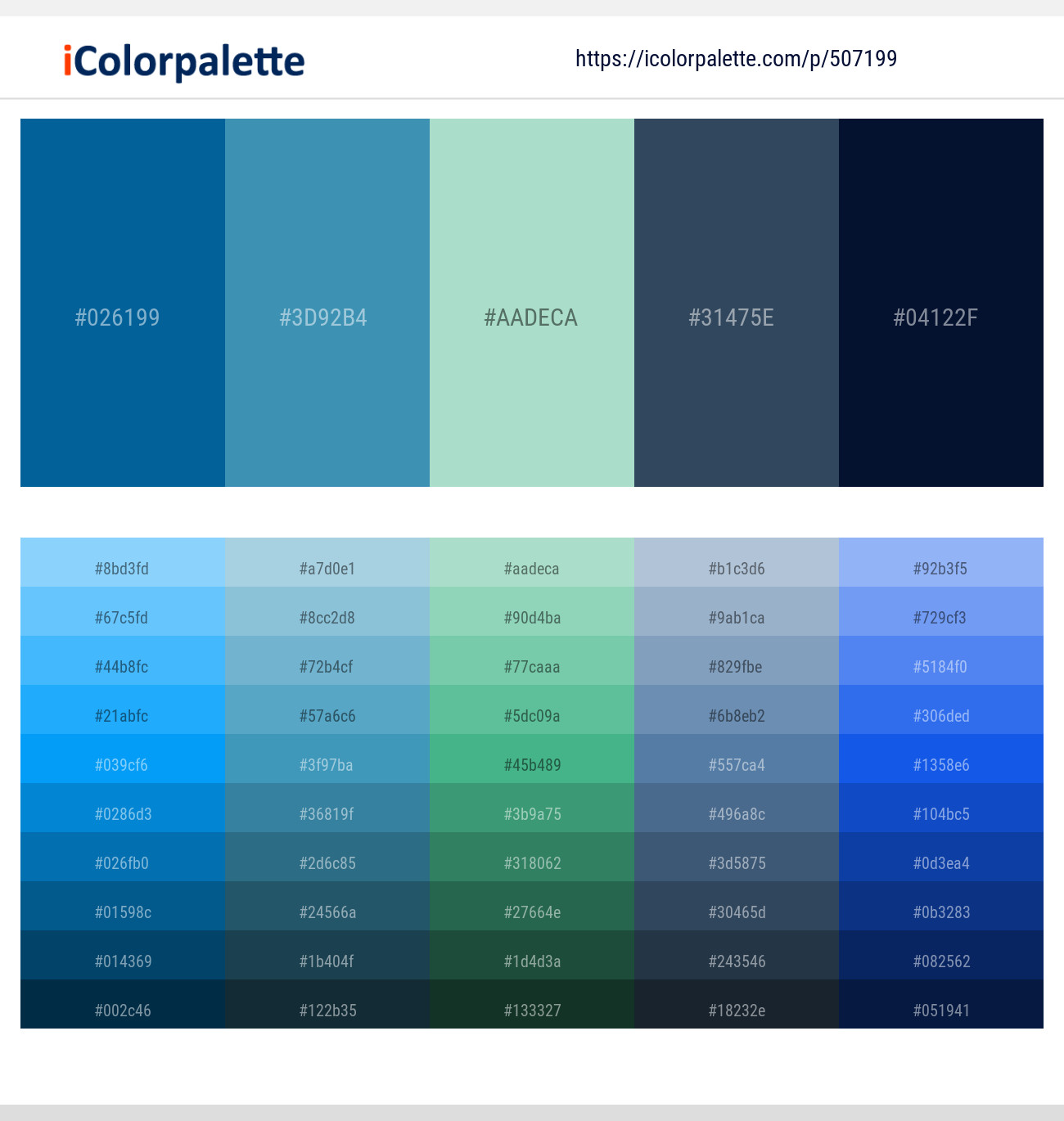 507199Bahama Blue – Boston Blue – Fringy Flower – Pickled Bluewood – Deep Cove Color scheme