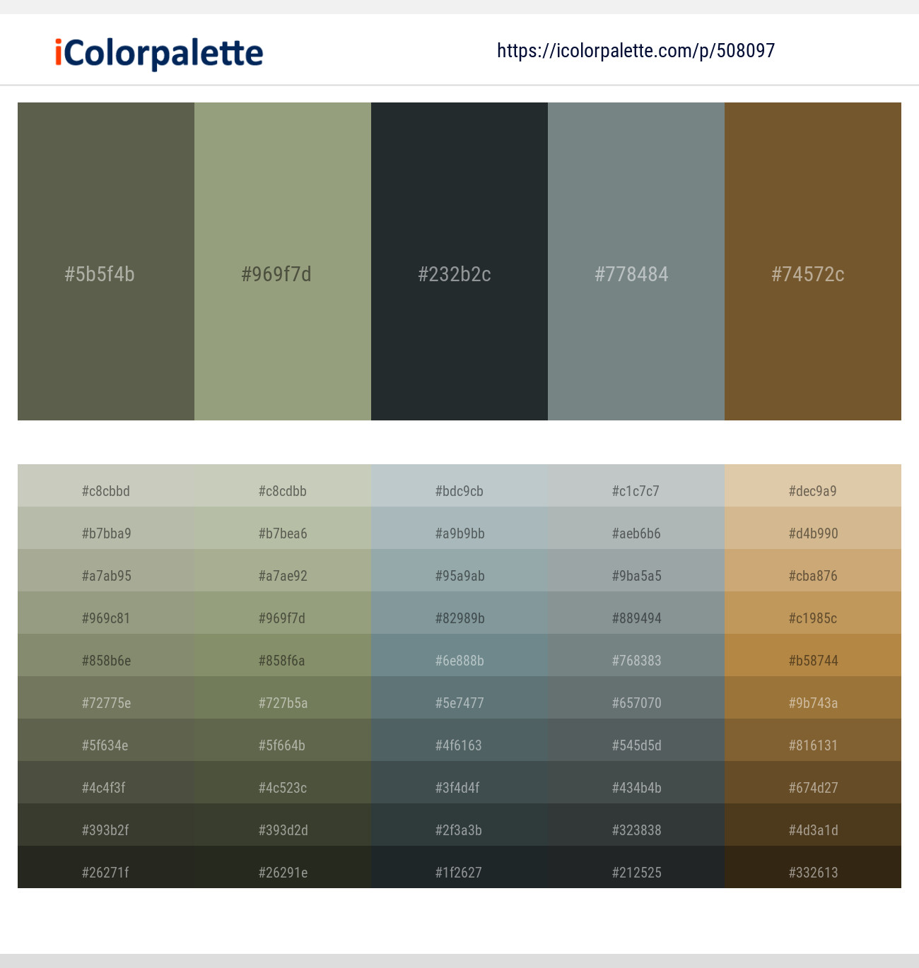 Finch – Sage – Outer Space – Sirocco – Old Copper Color scheme