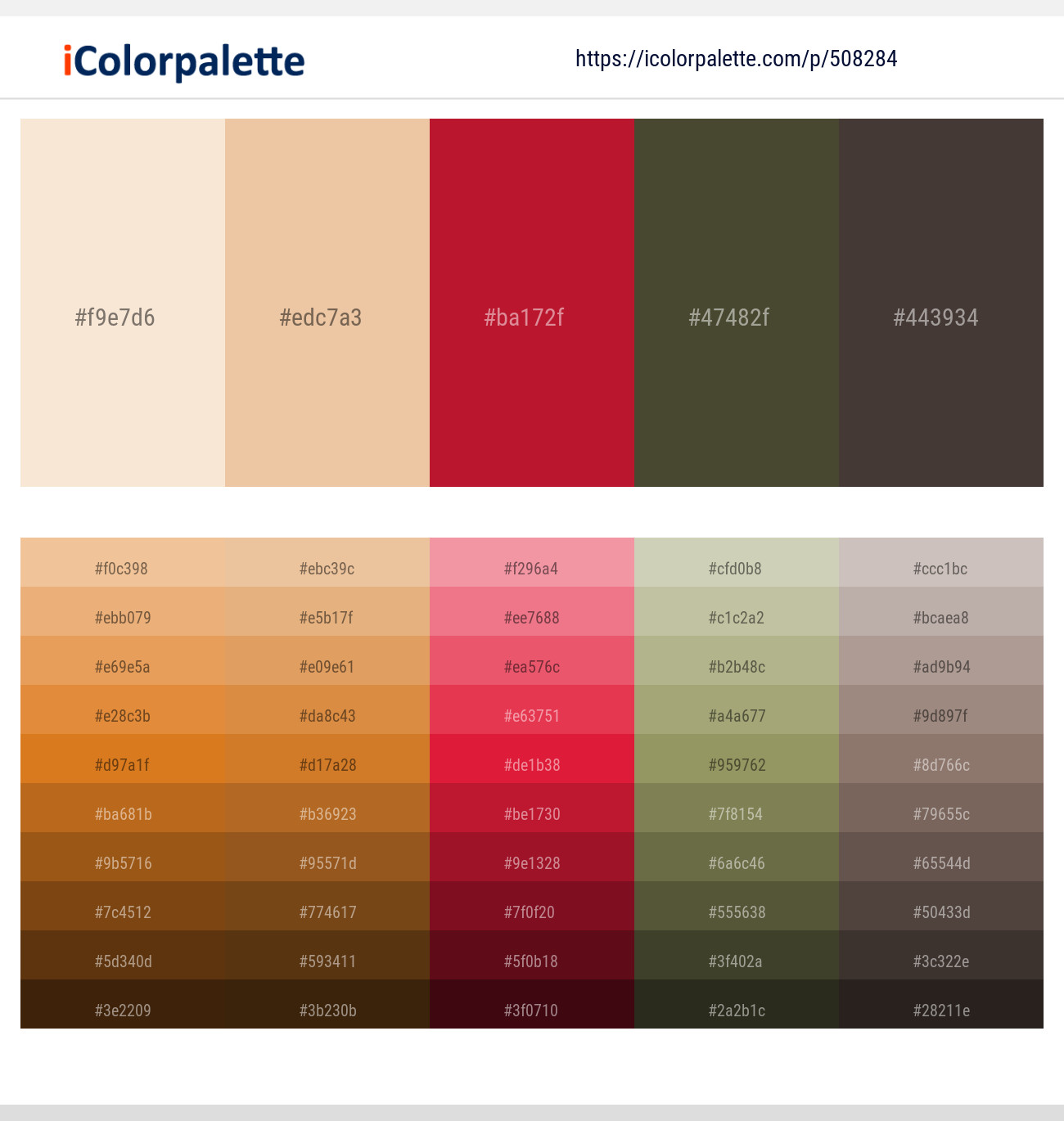 Champagne – Pancho – Cardinal – Kelp – Taupe Color scheme