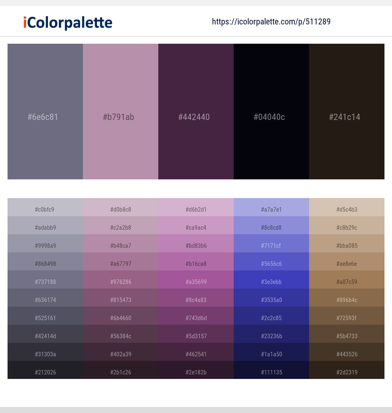 Storm Gray – Bouquet – Livid Brown – Ebony – Oil Color scheme