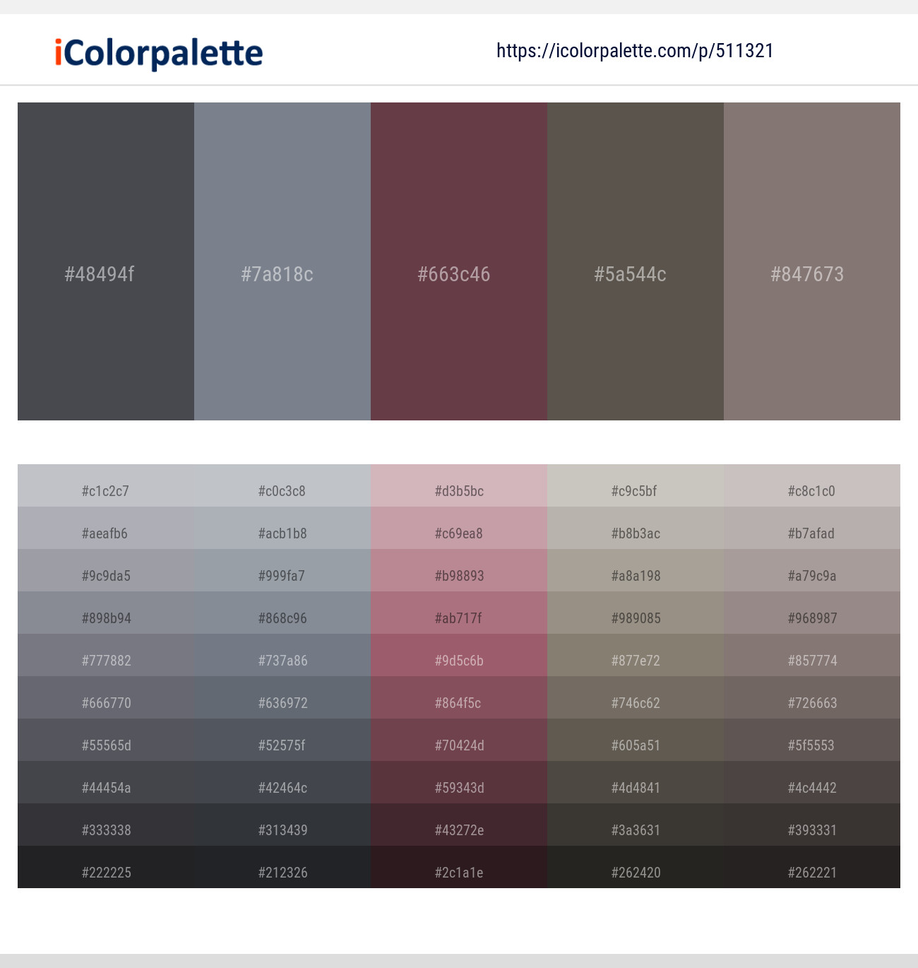 Abbey – Raven – Eggplant – Fuscous Gray – Americano Color scheme