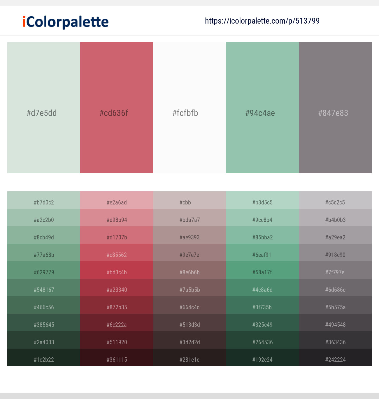513799Paris White – Chestnut Rose – Hint of Red – Shadow Green – Suva Gray Color scheme