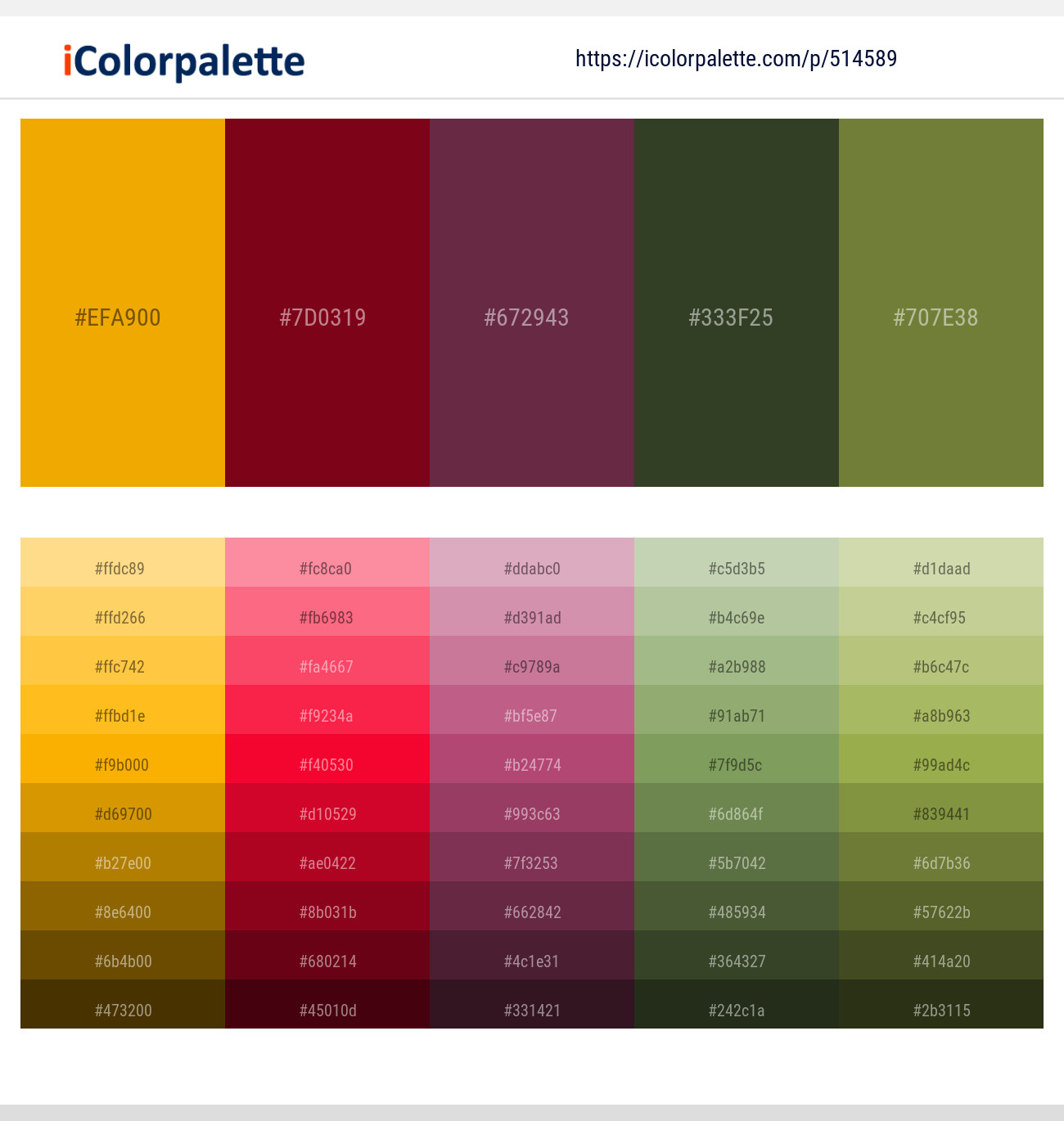 Web Orange – Red Devil – Tawny Port – Green Kelp – Pesto Color scheme