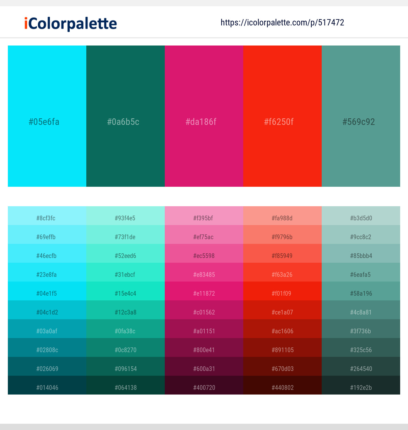 Cyan / Aqua – Deep Sea Green – Red Violet – Scarlet – Breaker Bay Color scheme