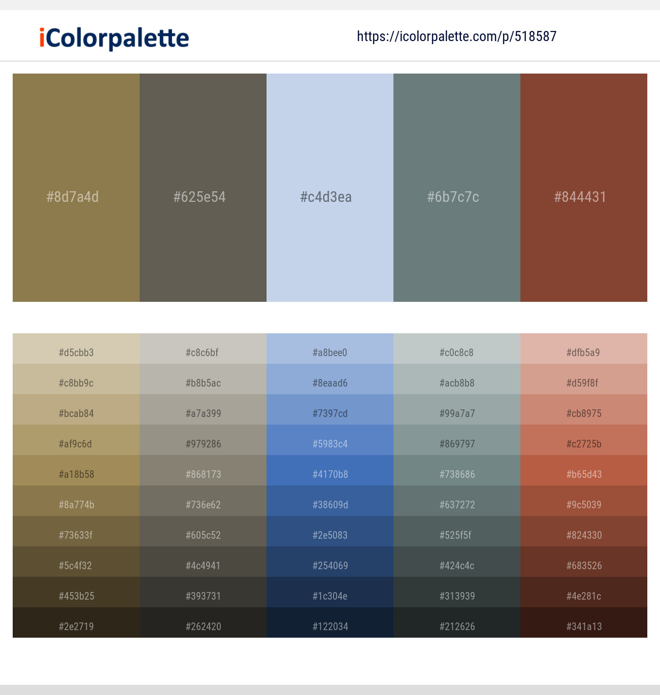 Shadow Chicago Periwinkle Gray Sirocco Nutmeg Color scheme