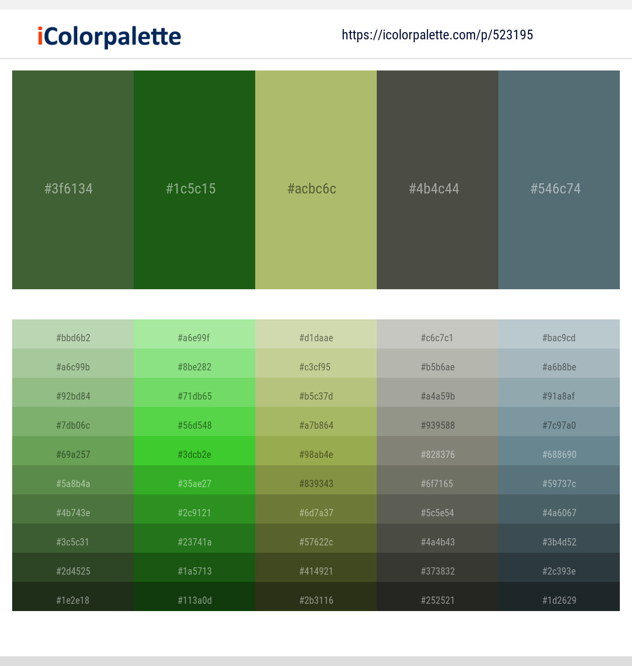 Chalet Green – Parsley – Gimblet – Fuscous Gray – Cutty Sark Color scheme