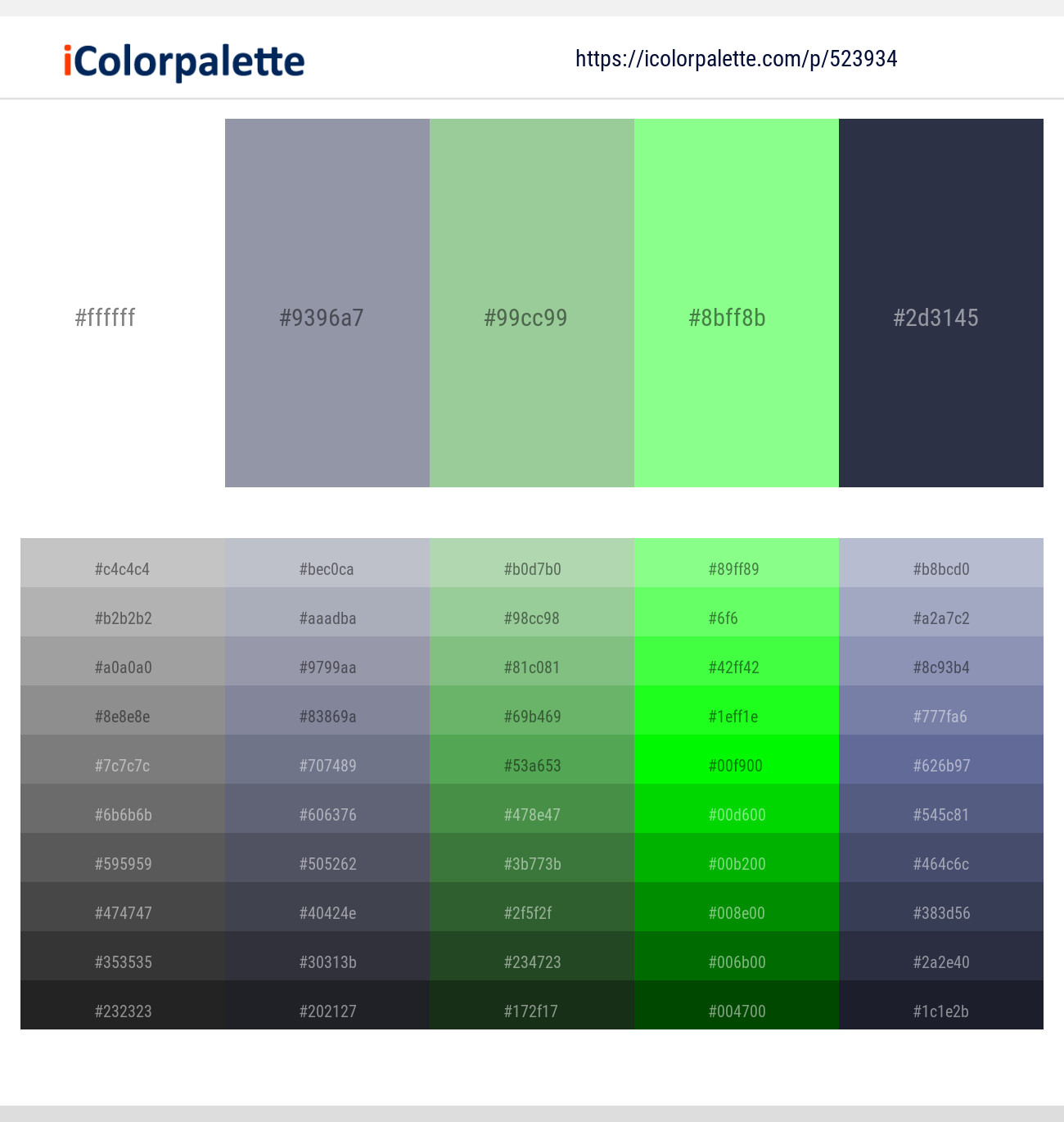 523934White – Manatee – De York – Mint Green – Ebony Clay Color scheme