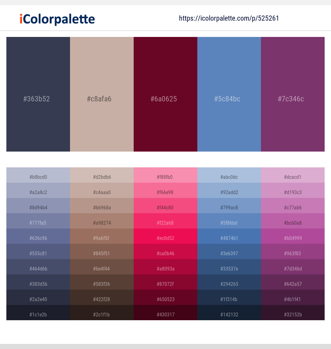 Oxford Blue – Rodeo Dust – Black Rose – Steel Blue – Plum Color scheme