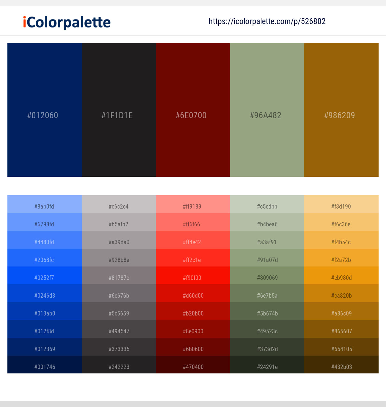 Midnight Blue – Thunder – Lonestar – Sage – Corn Harvest Color scheme