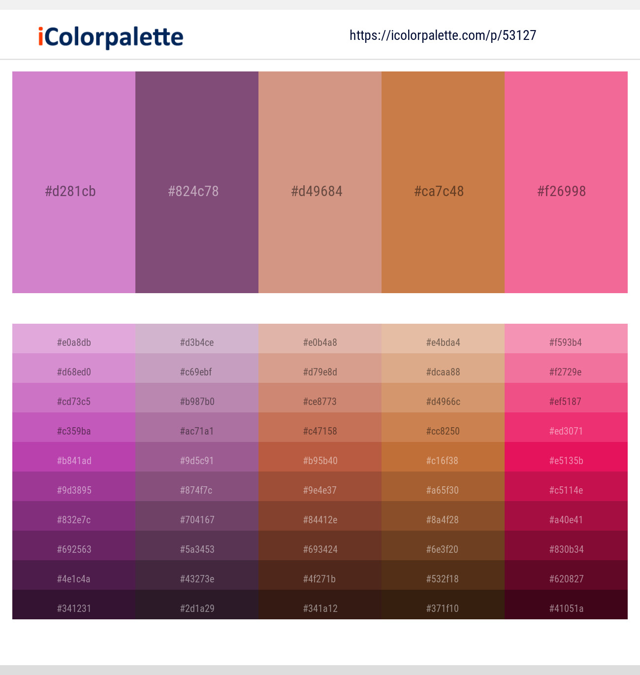 Orchid – Cannon Pink – My Pink – Raw Sienna – Froly Color scheme