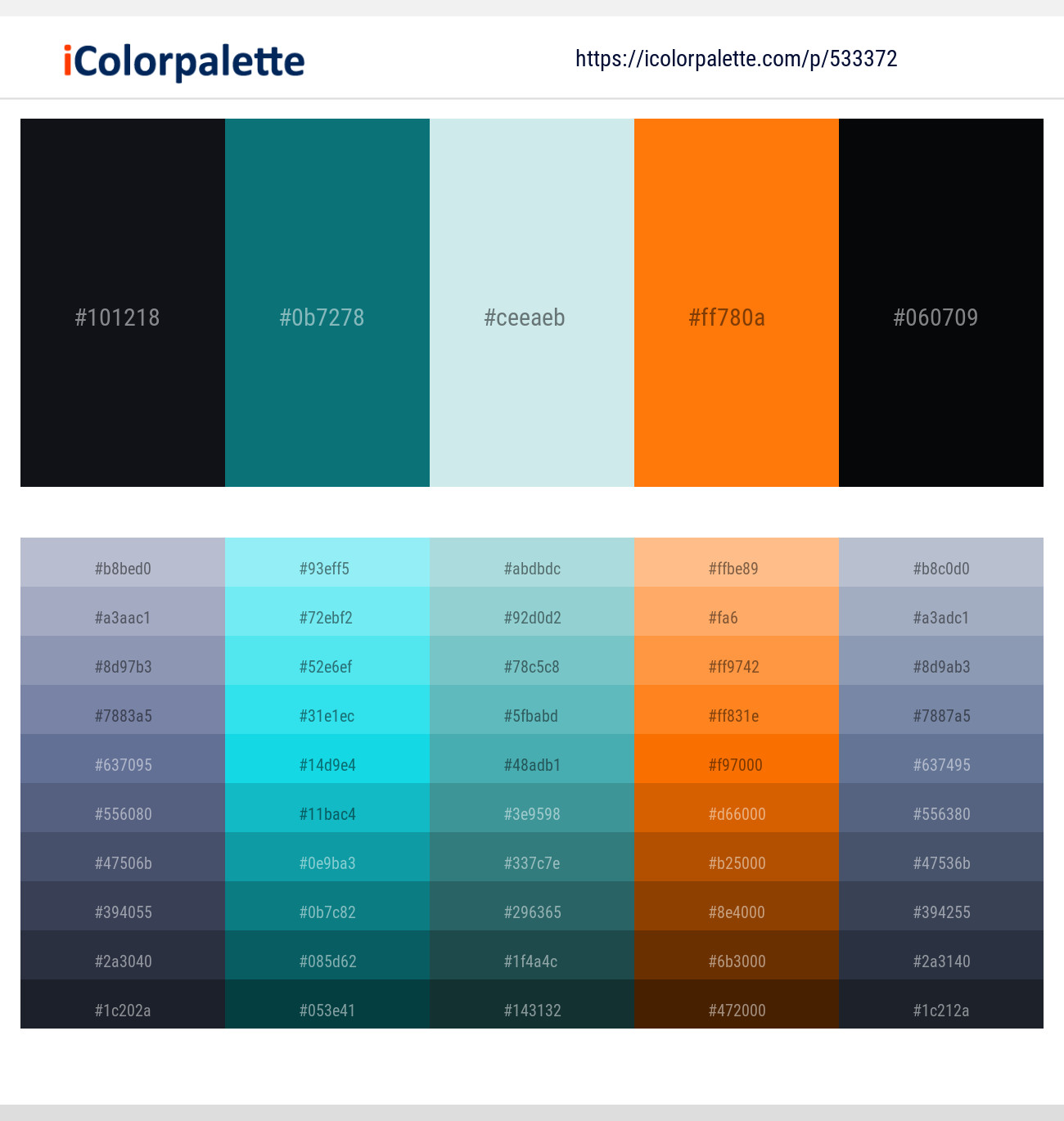 533372Cinder – Atoll – Jagged Ice – Flamenco – Woodsmoke Color scheme